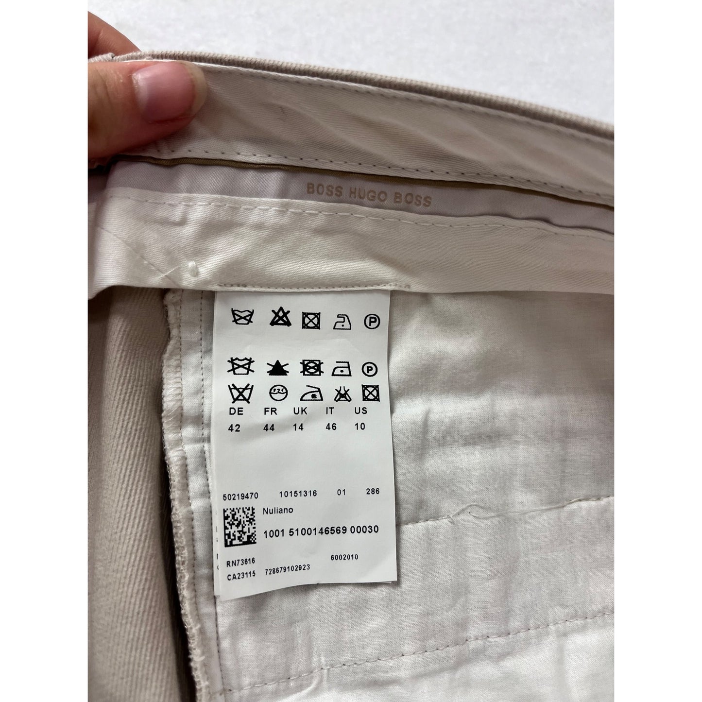 Hugo Boss Womens Beige Cotton-Blend Trousers Size 10 #8984