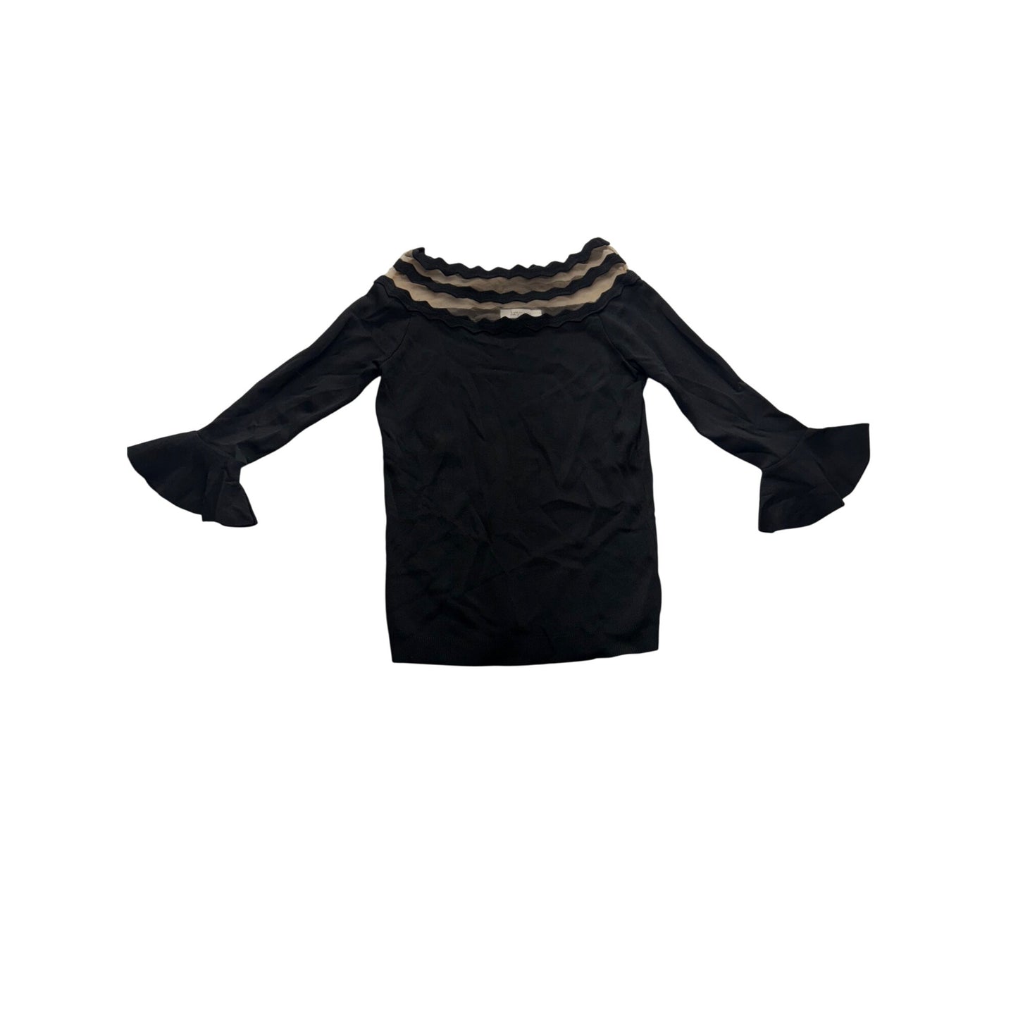 Black Off-Shoulder Bell Sleeve Top W/ Sheer Trim #7418