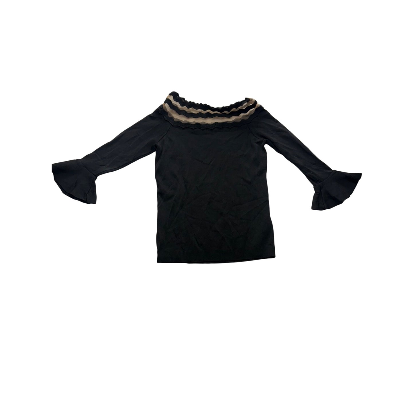 Black Off-Shoulder Bell Sleeve Top W/ Sheer Trim #7418