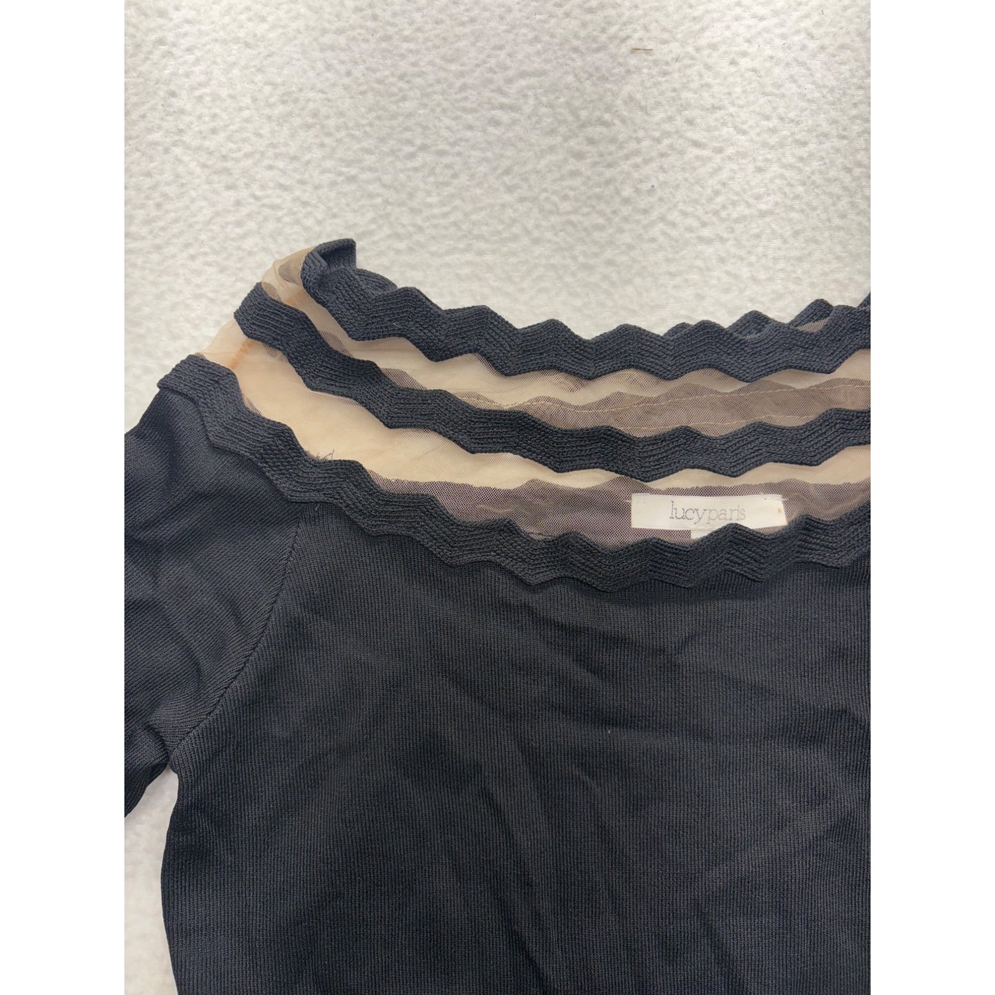 Black Off-Shoulder Bell Sleeve Top W/ Sheer Trim #7418