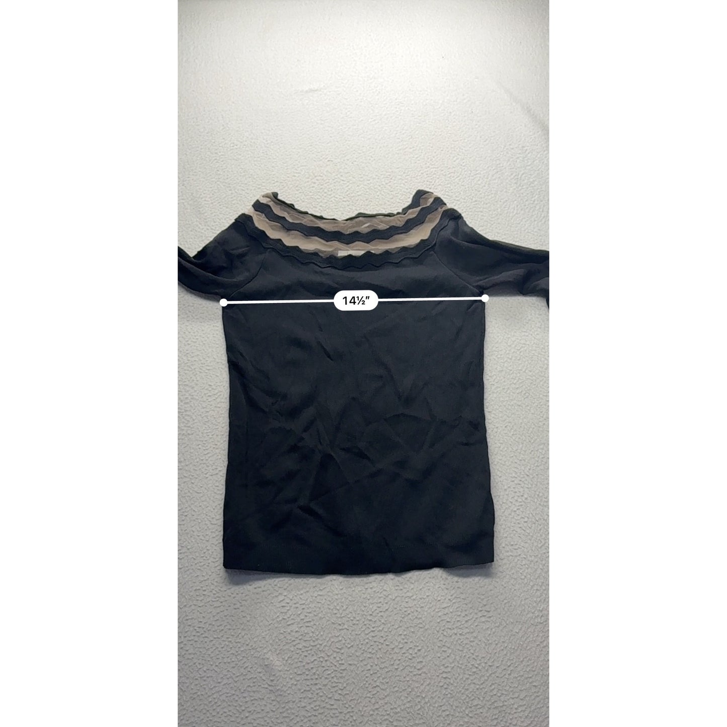 Black Off-Shoulder Bell Sleeve Top W/ Sheer Trim #7418
