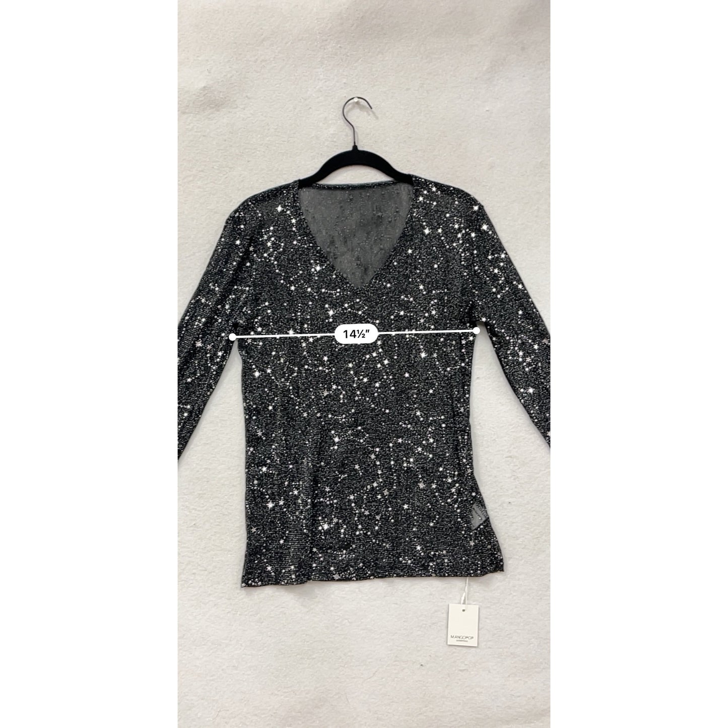 Mangopop XXL Black & Silver Starry Long Sleeve V-Neck Top #8659