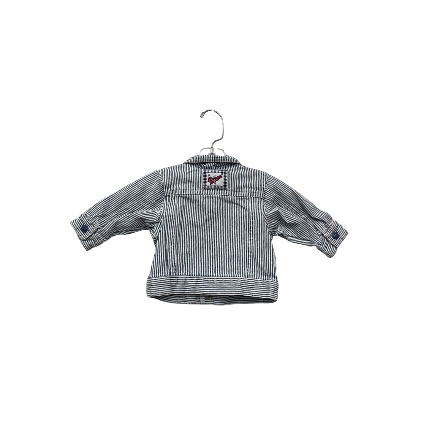 Baby Striped Denim Jacket 0-3M By The Childrens Place With Button-Up Front & Foldable Cuffs #6874
