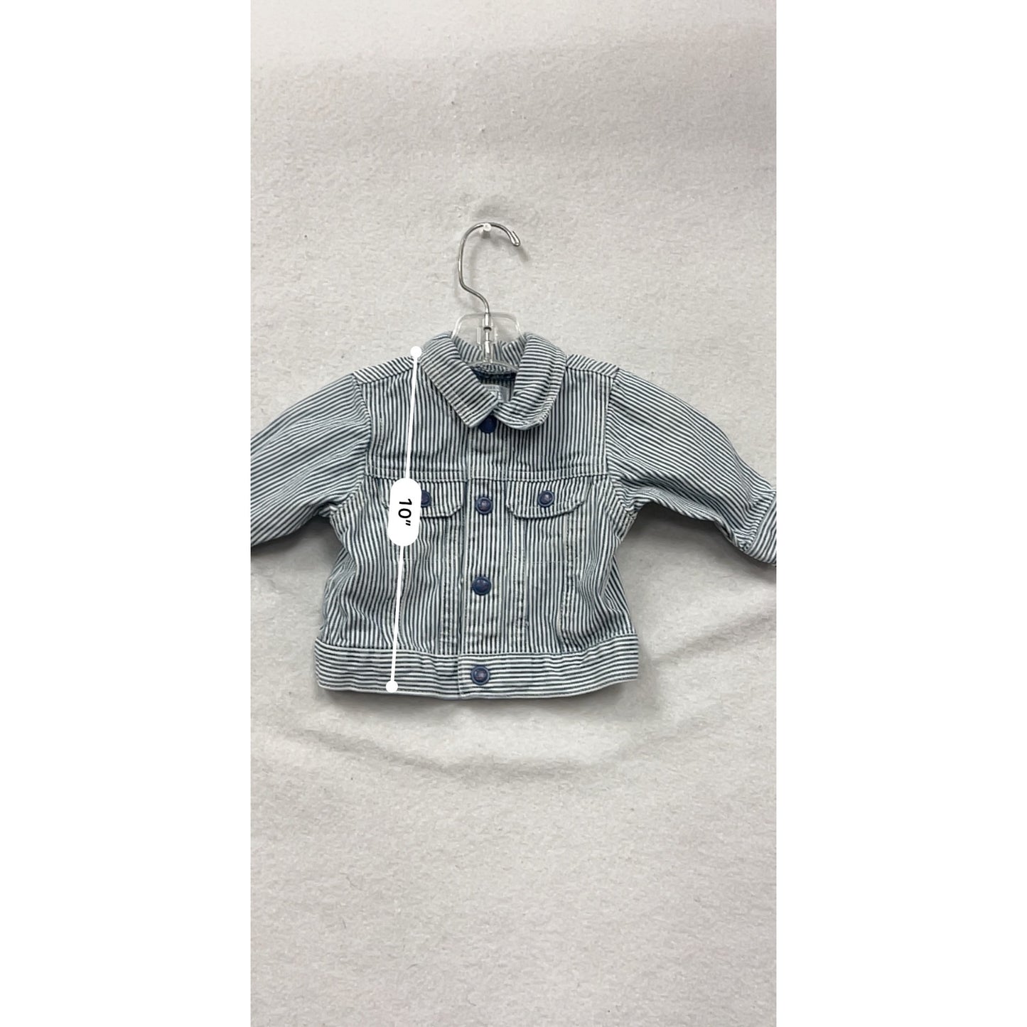 Baby Striped Denim Jacket 0-3M By The Childrens Place With Button-Up Front & Foldable Cuffs #6874