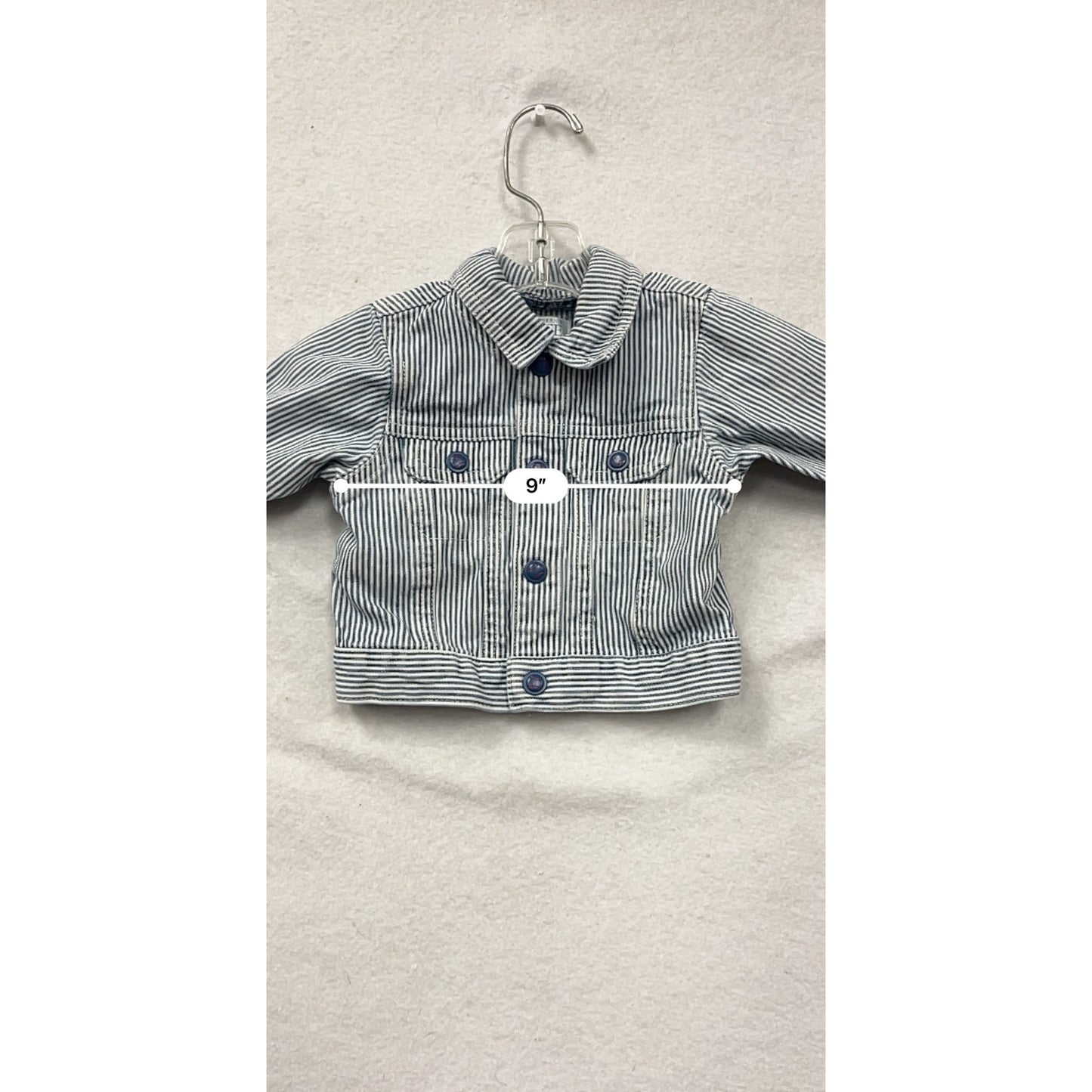 Baby Striped Denim Jacket 0-3M By The Childrens Place With Button-Up Front & Foldable Cuffs #6874