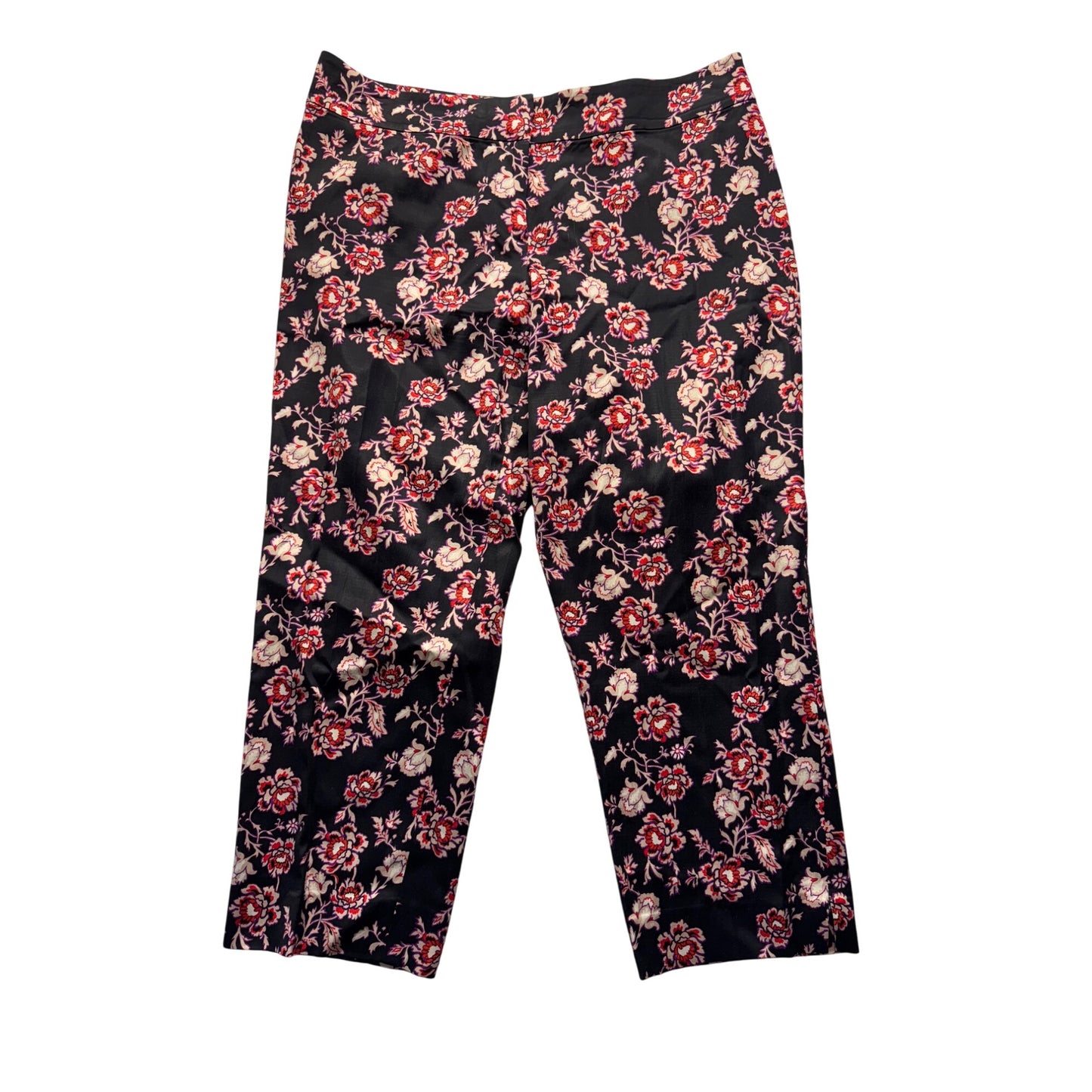 Floral Print Black Cropped Pants Size 14 #7789