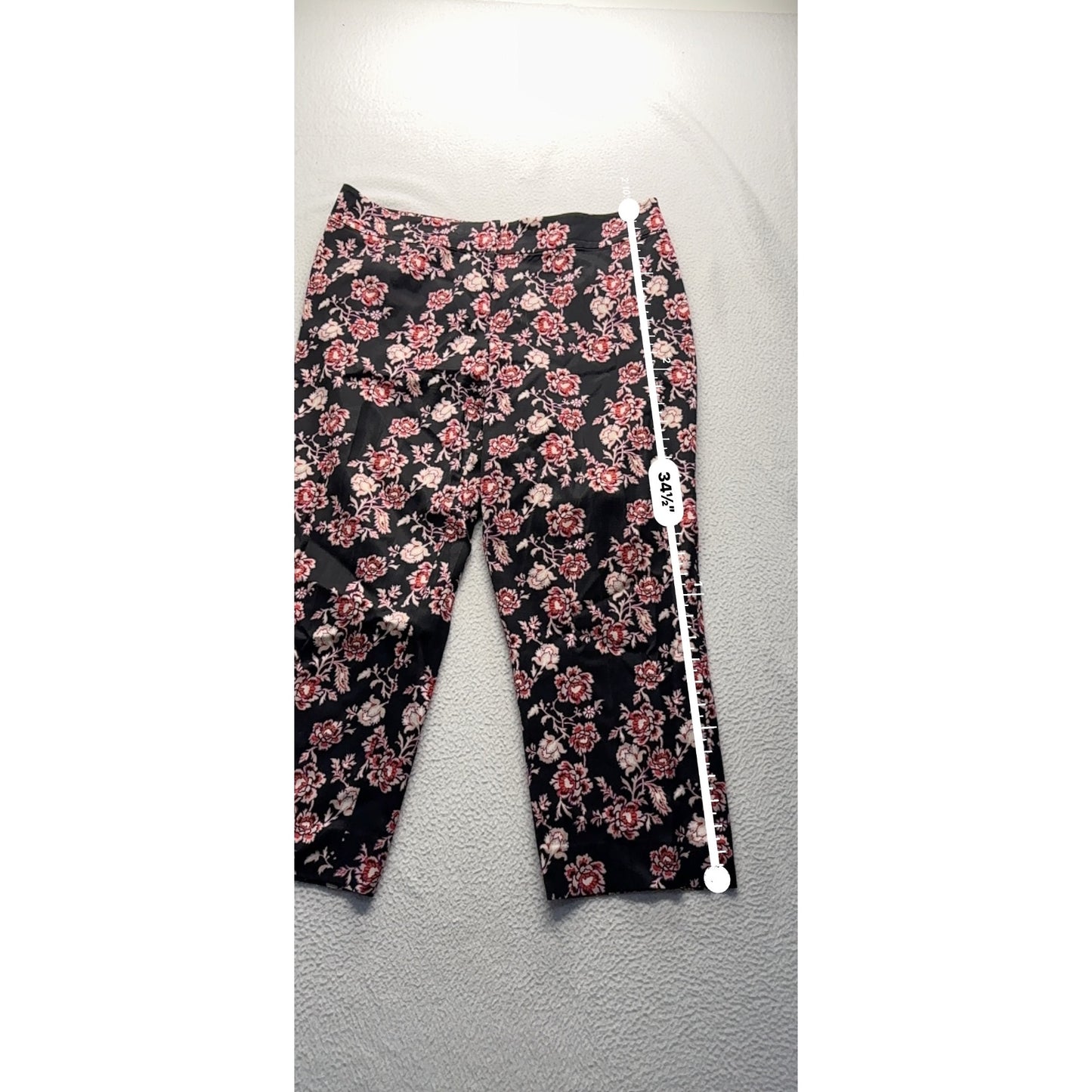 Floral Print Black Cropped Pants Size 14 #7789