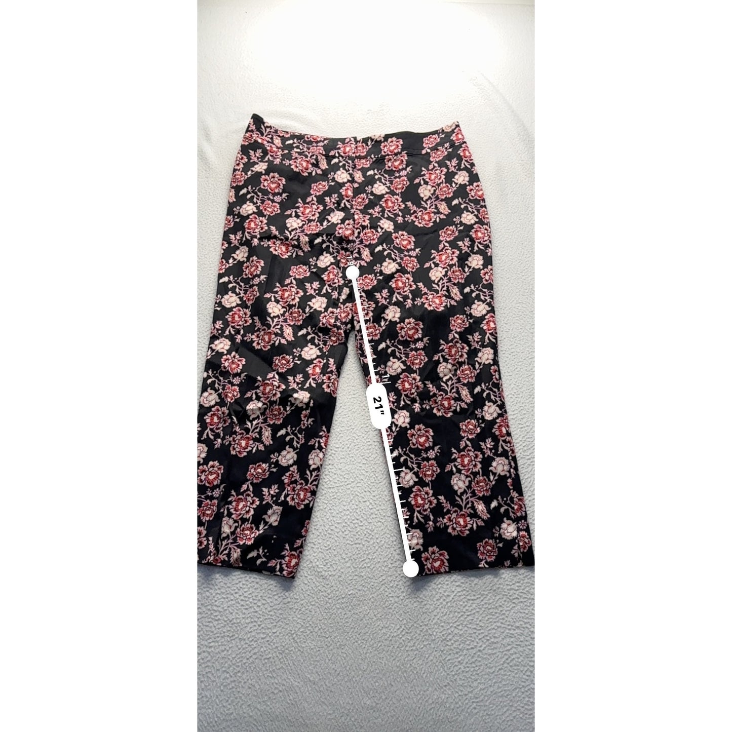 Floral Print Black Cropped Pants Size 14 #7789