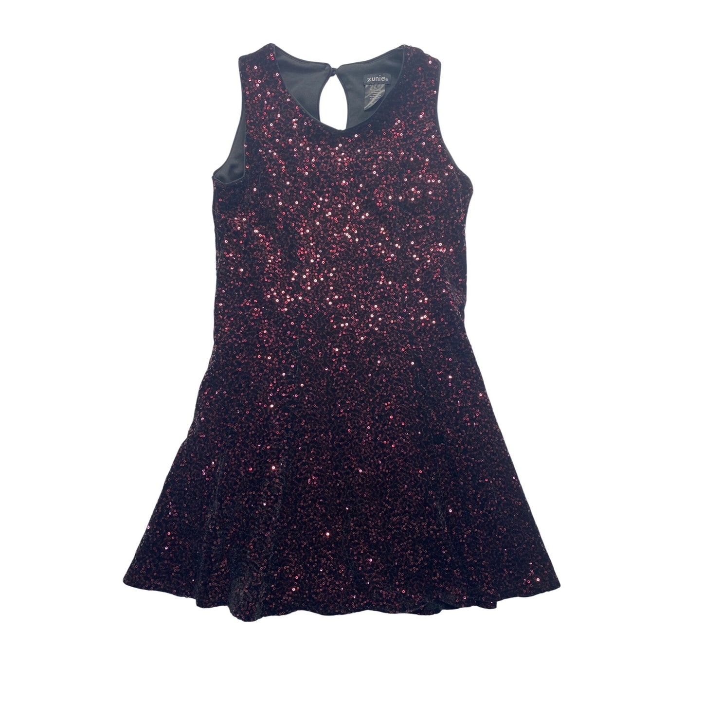 Zunie Girls Black & Red Velvet Sequin Sleeveless Dress #7024
