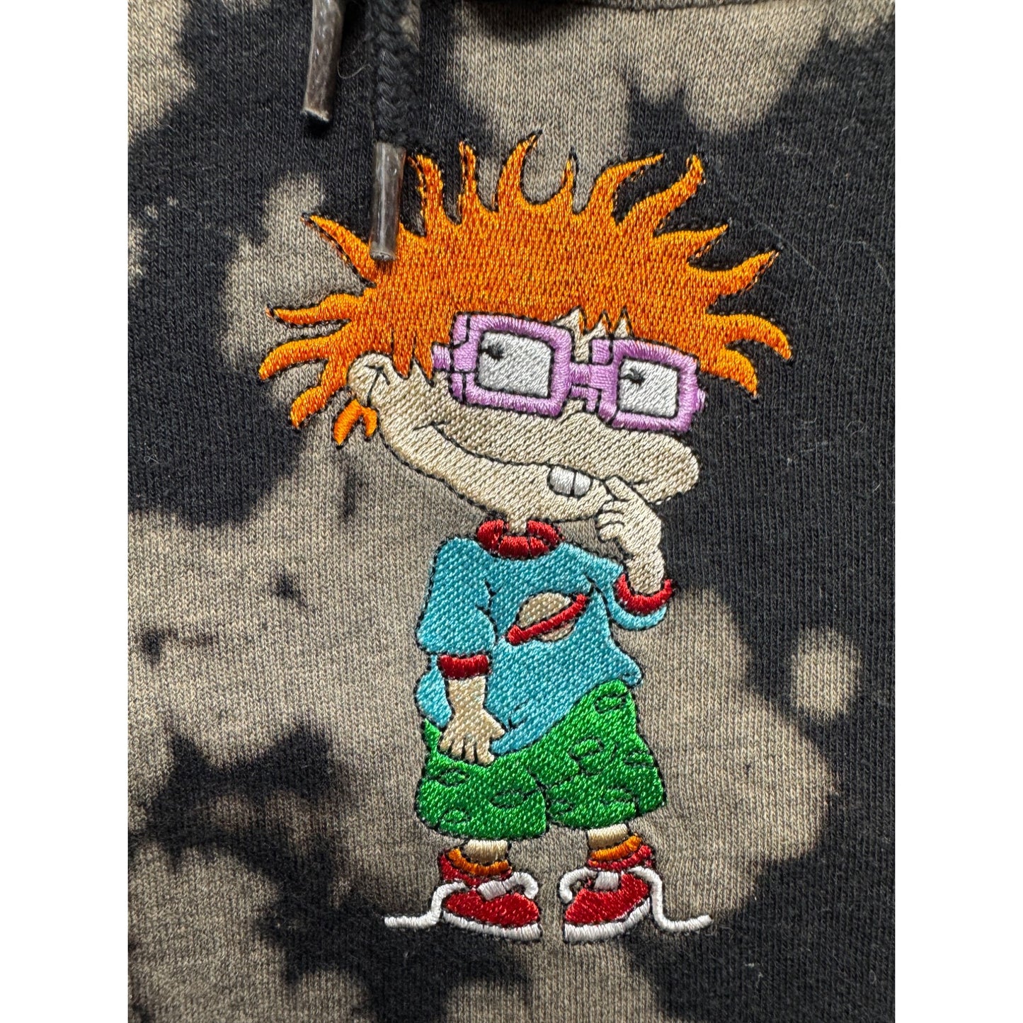 Nickelodeon Chuckie Rugrats Tie-Dye Cropped Hoodie M Black & Beige #7767