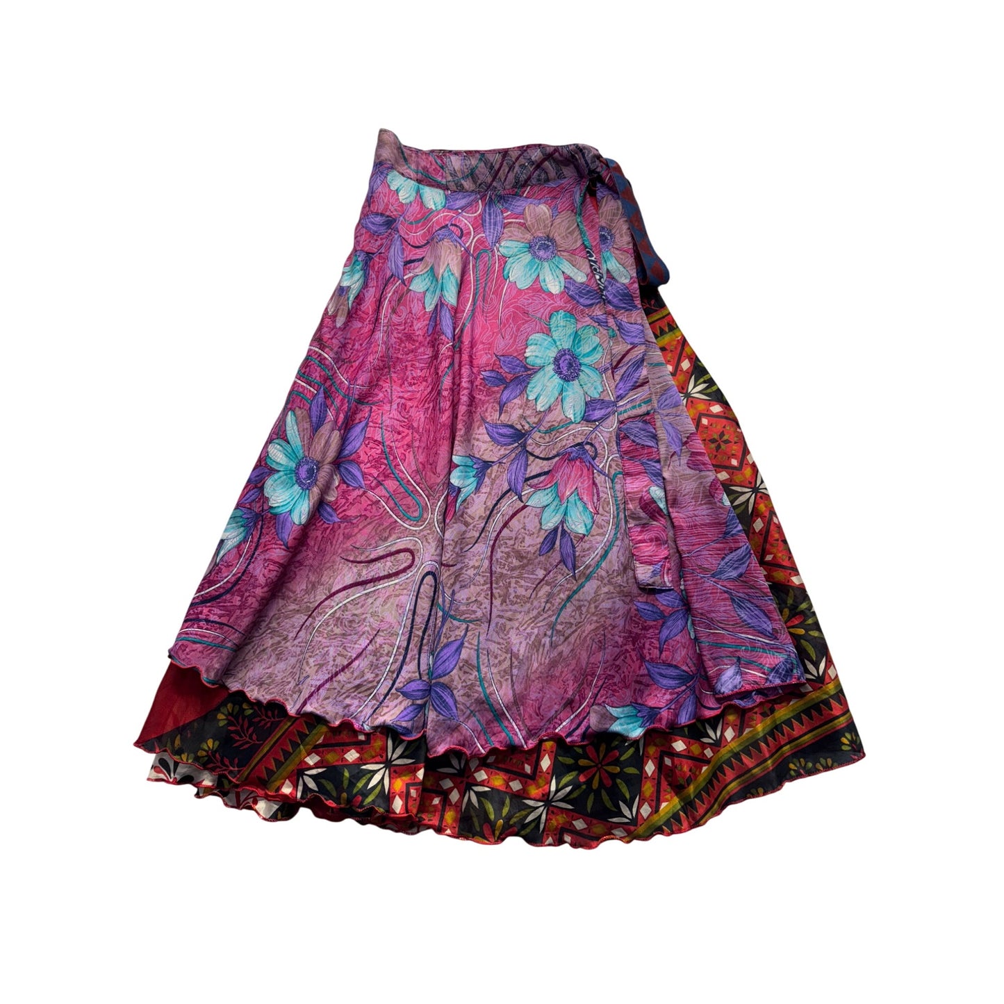 Darn Good Yarn Wrap Skirt One Size Silk & Viscose Floral & Geometric #305B