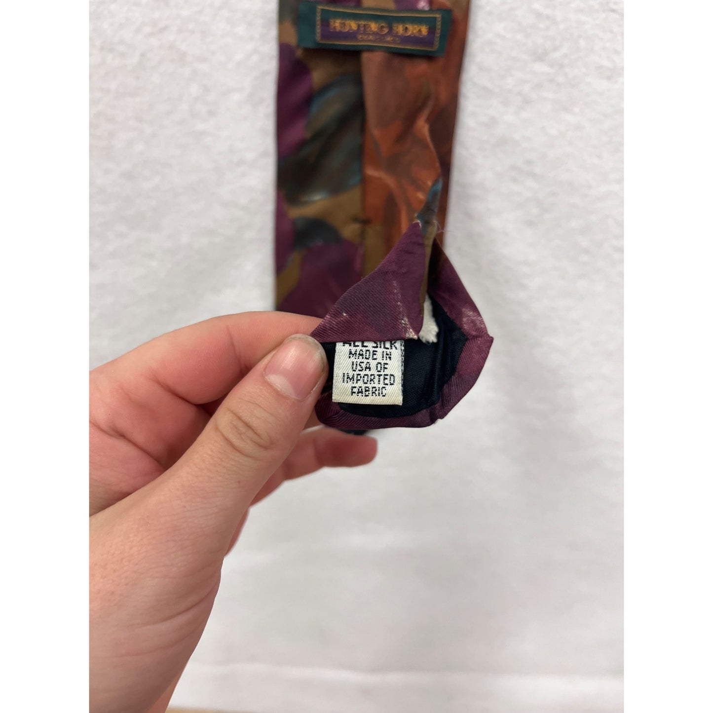 Mens Hunting Horn Floral Print Tie 100% Silk Multicolor Made In USA #6888