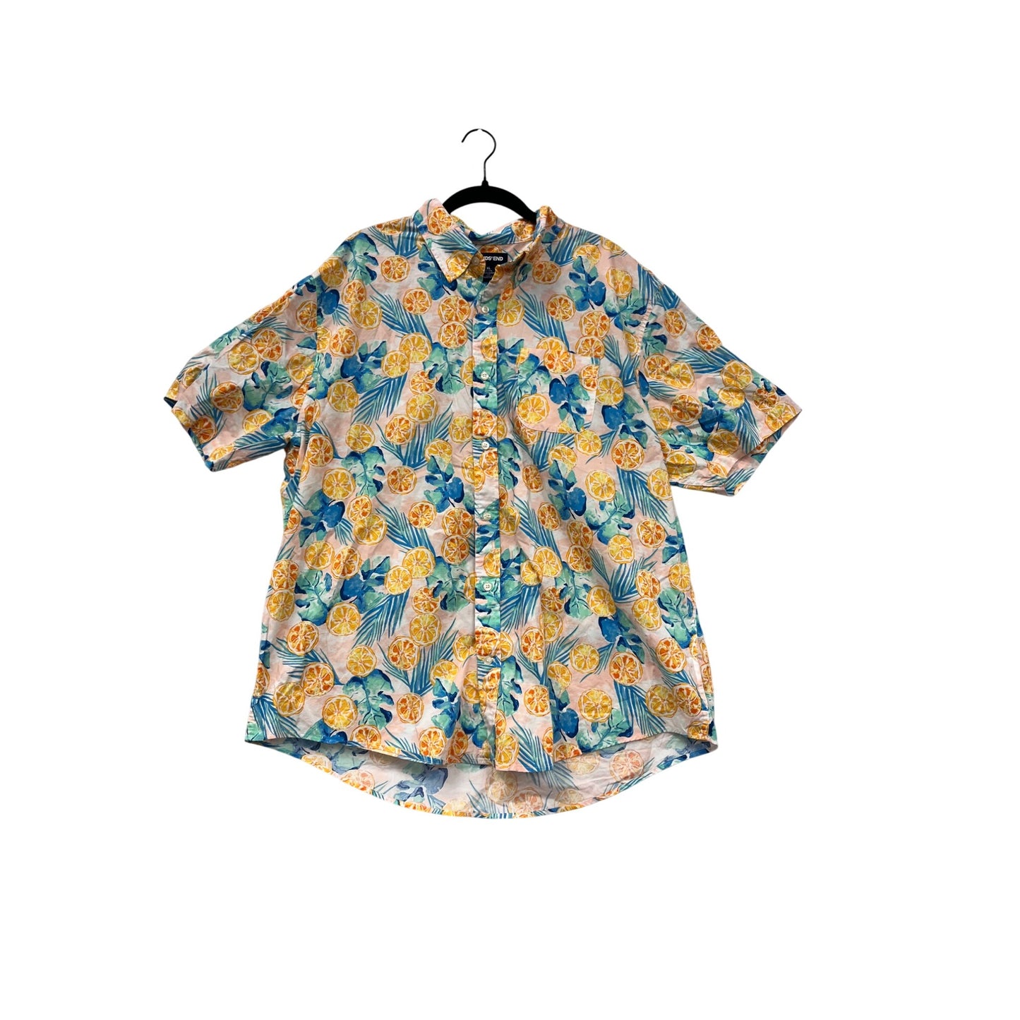 Mens Lands End XL Tropical Citrus Print Short Sleeve Button-Up Shirt #6763