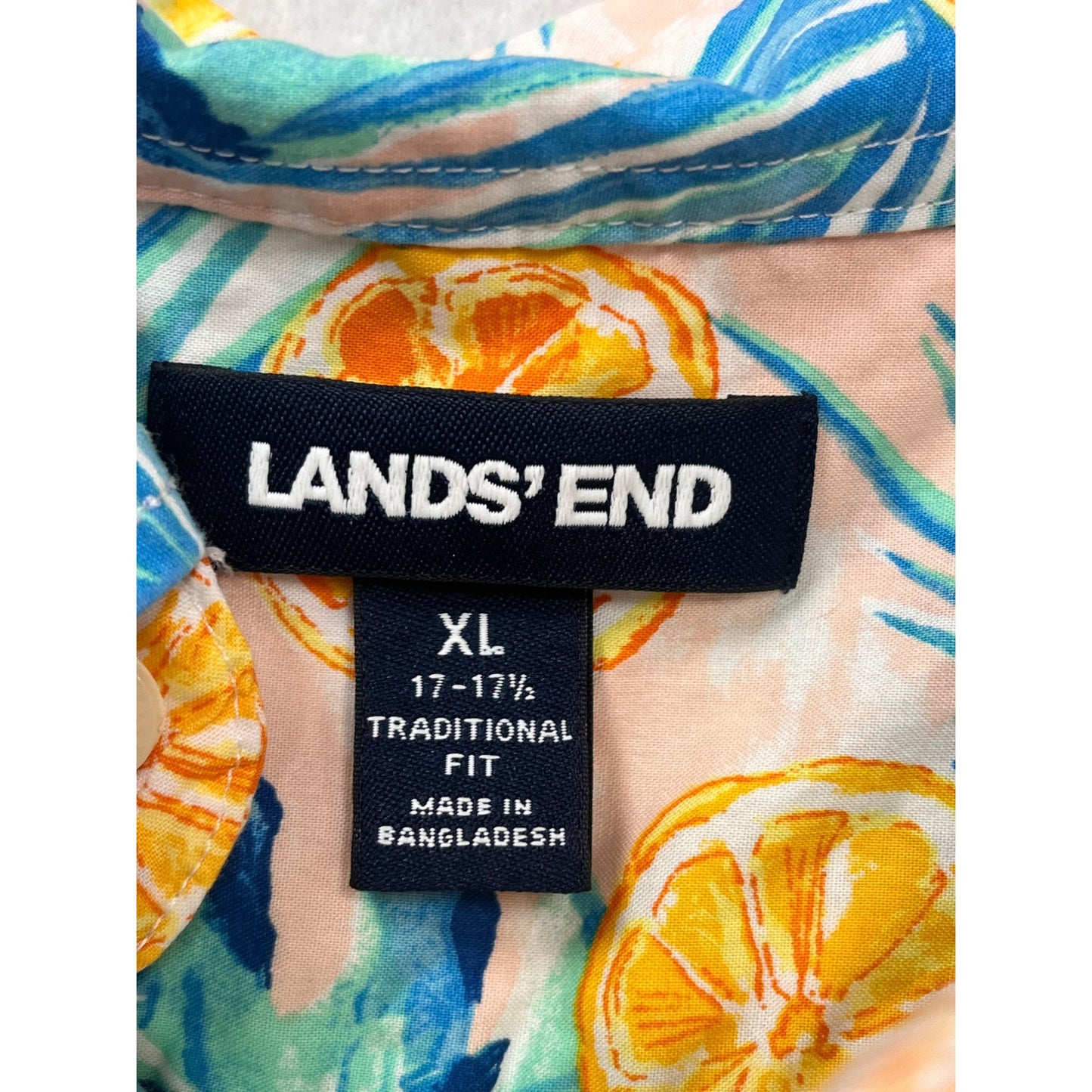 Mens Lands End XL Tropical Citrus Print Short Sleeve Button-Up Shirt #6763