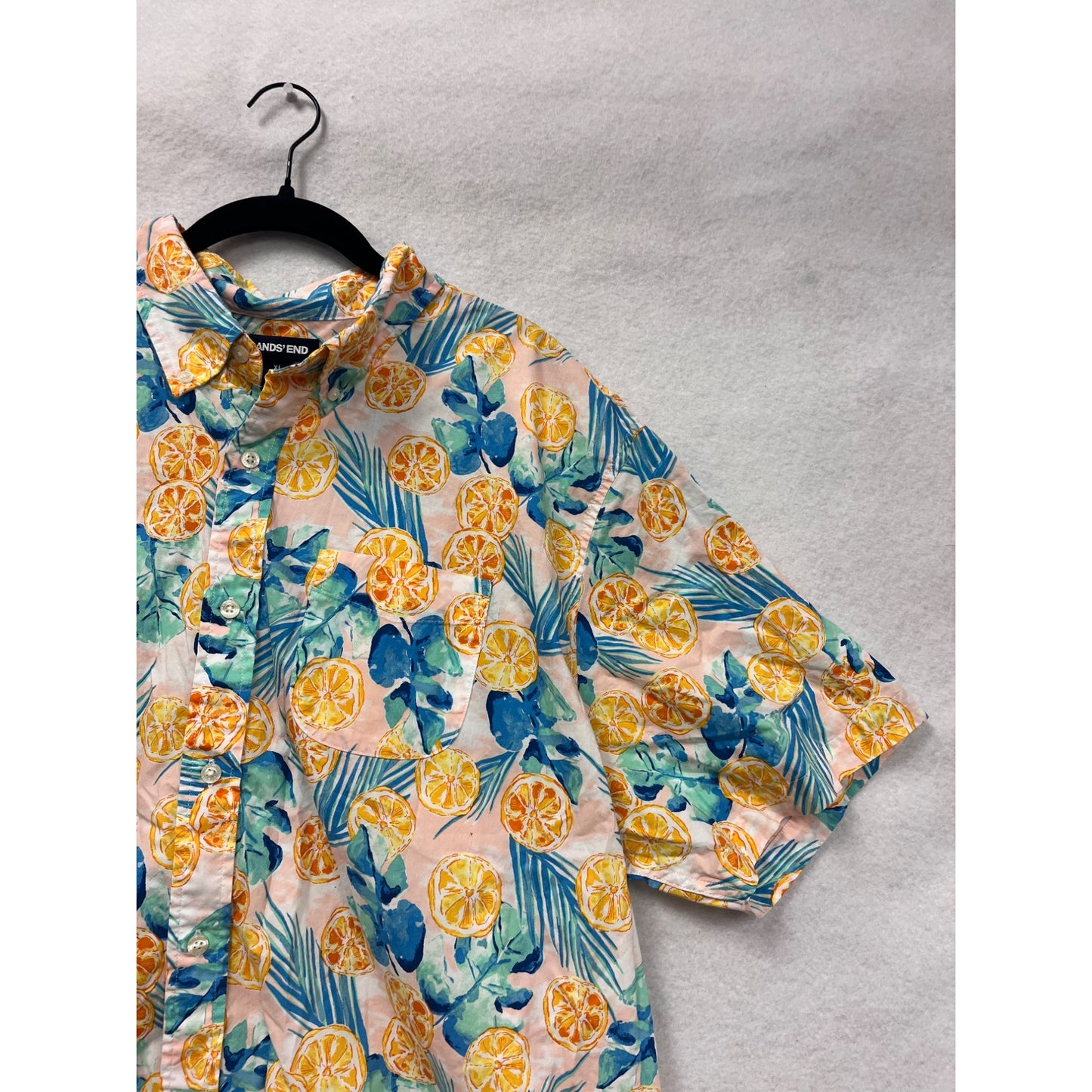 Mens Lands End XL Tropical Citrus Print Short Sleeve Button-Up Shirt #6763