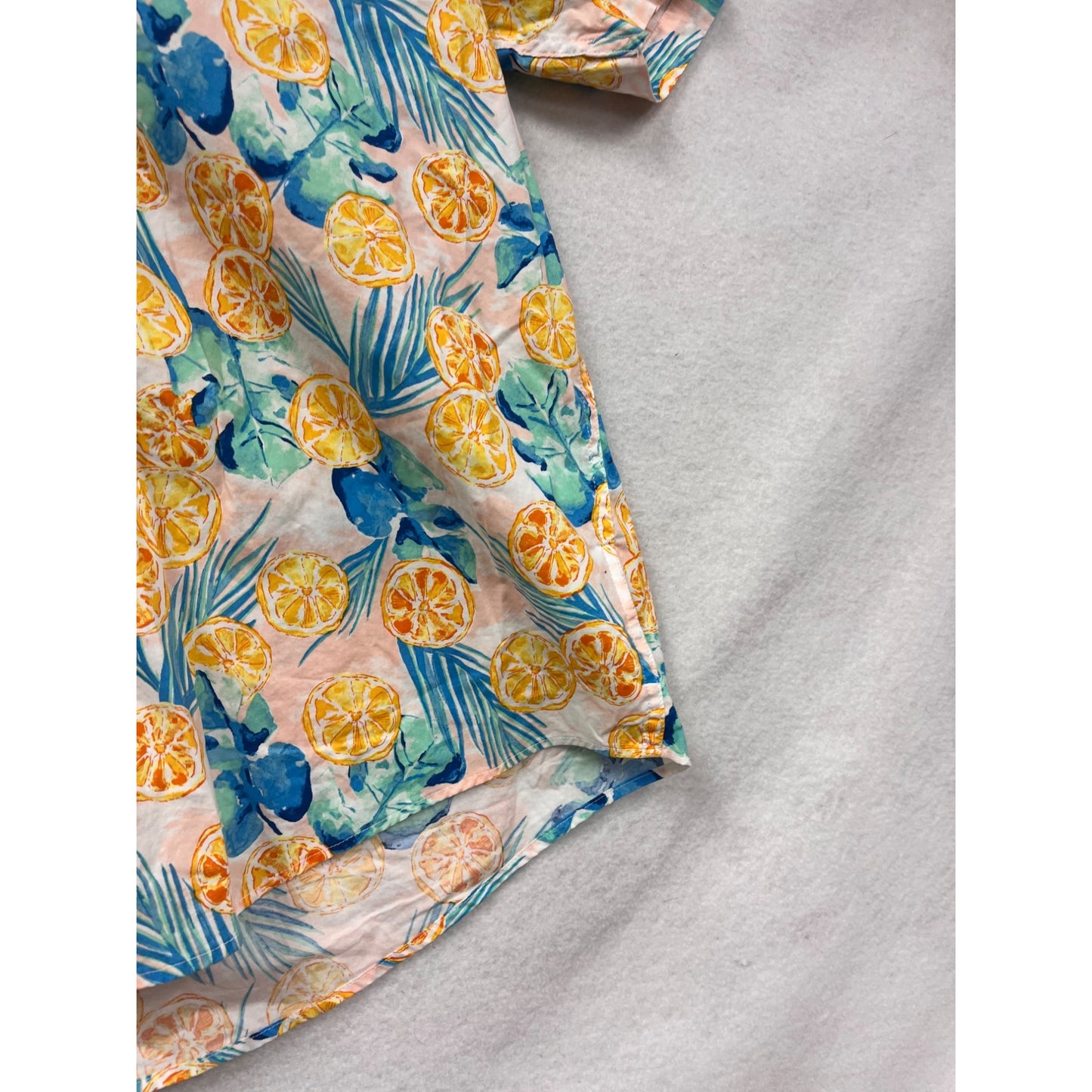 Mens Lands End XL Tropical Citrus Print Short Sleeve Button-Up Shirt #6763