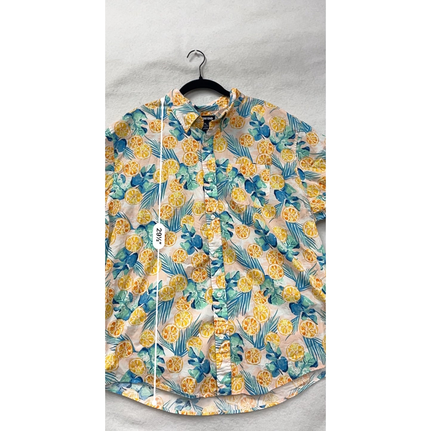 Mens Lands End XL Tropical Citrus Print Short Sleeve Button-Up Shirt #6763