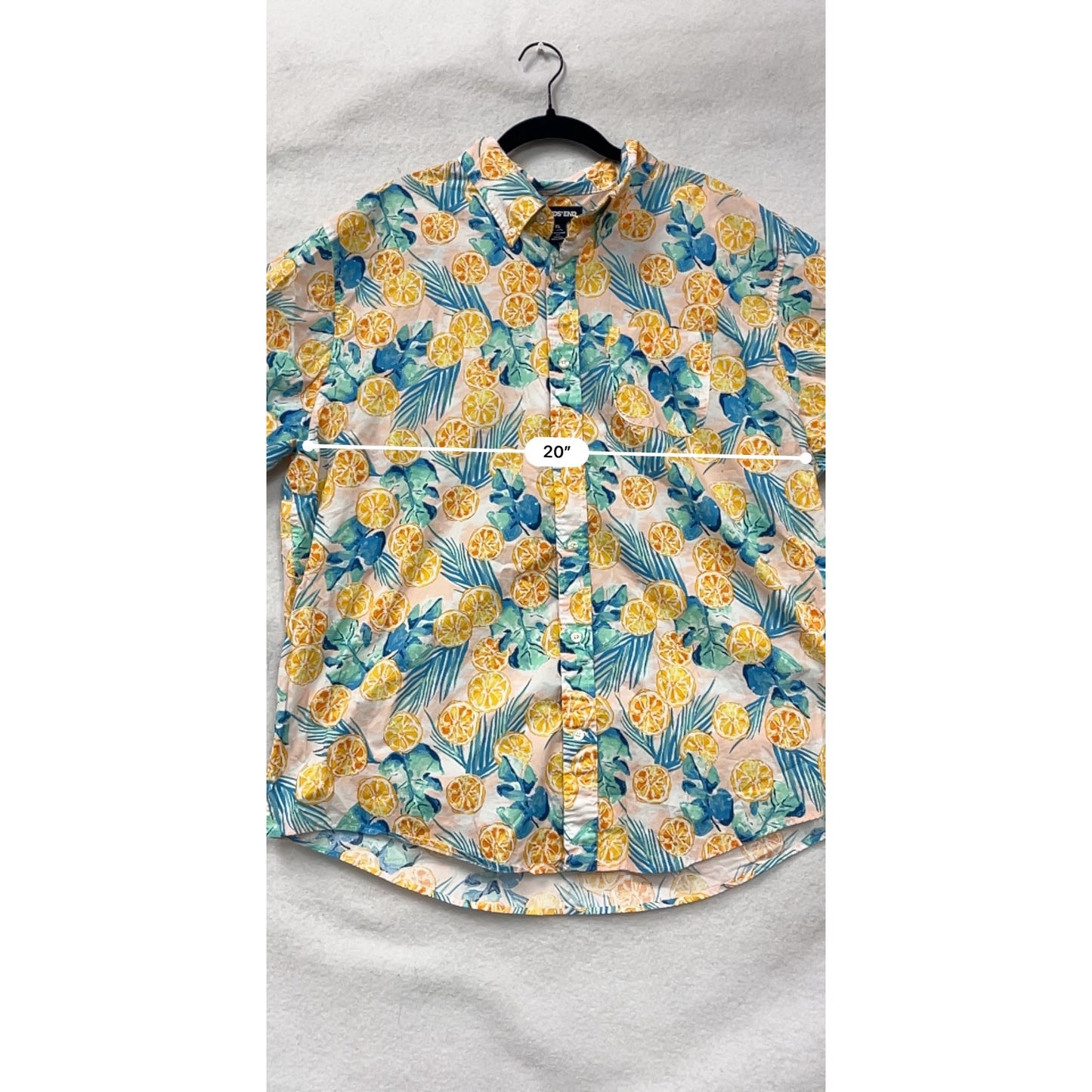 Mens Lands End XL Tropical Citrus Print Short Sleeve Button-Up Shirt #6763