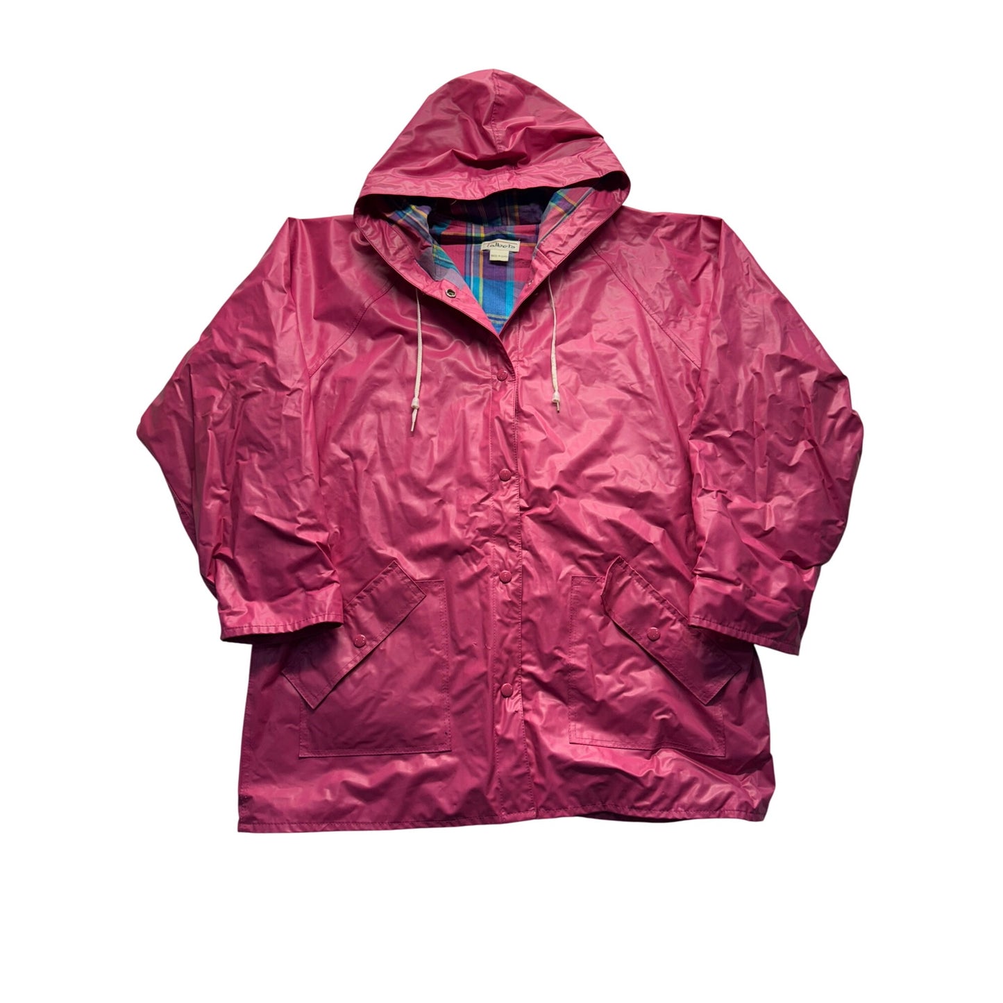 Vintage Talbots Pink Hooded Rain Jacket With Plaid Lining & Pockets #7778