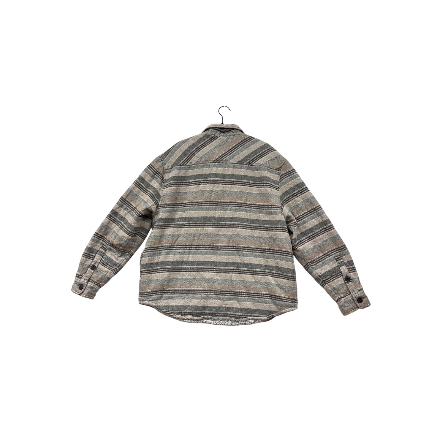 True Grit Mens L Sherpa Lined Striped Flannel Shirt #8024