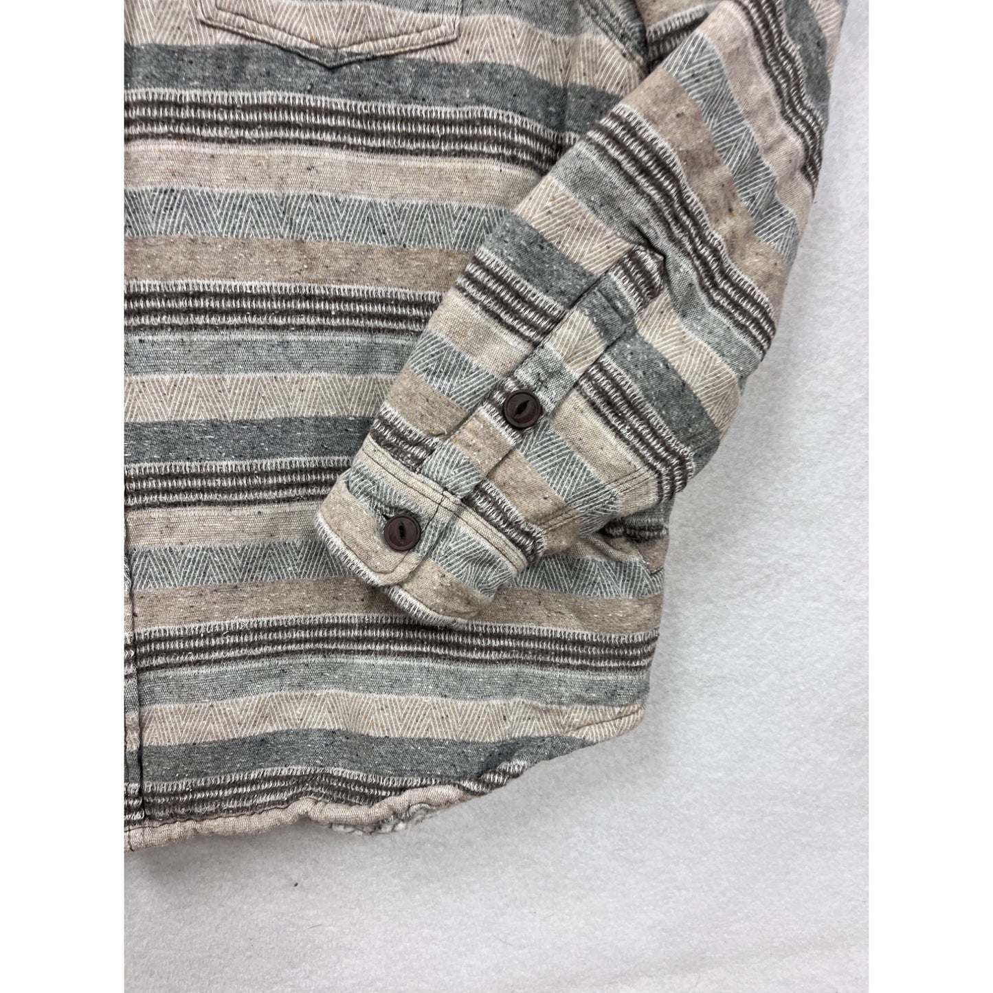 True Grit Mens L Sherpa Lined Striped Flannel Shirt #8024