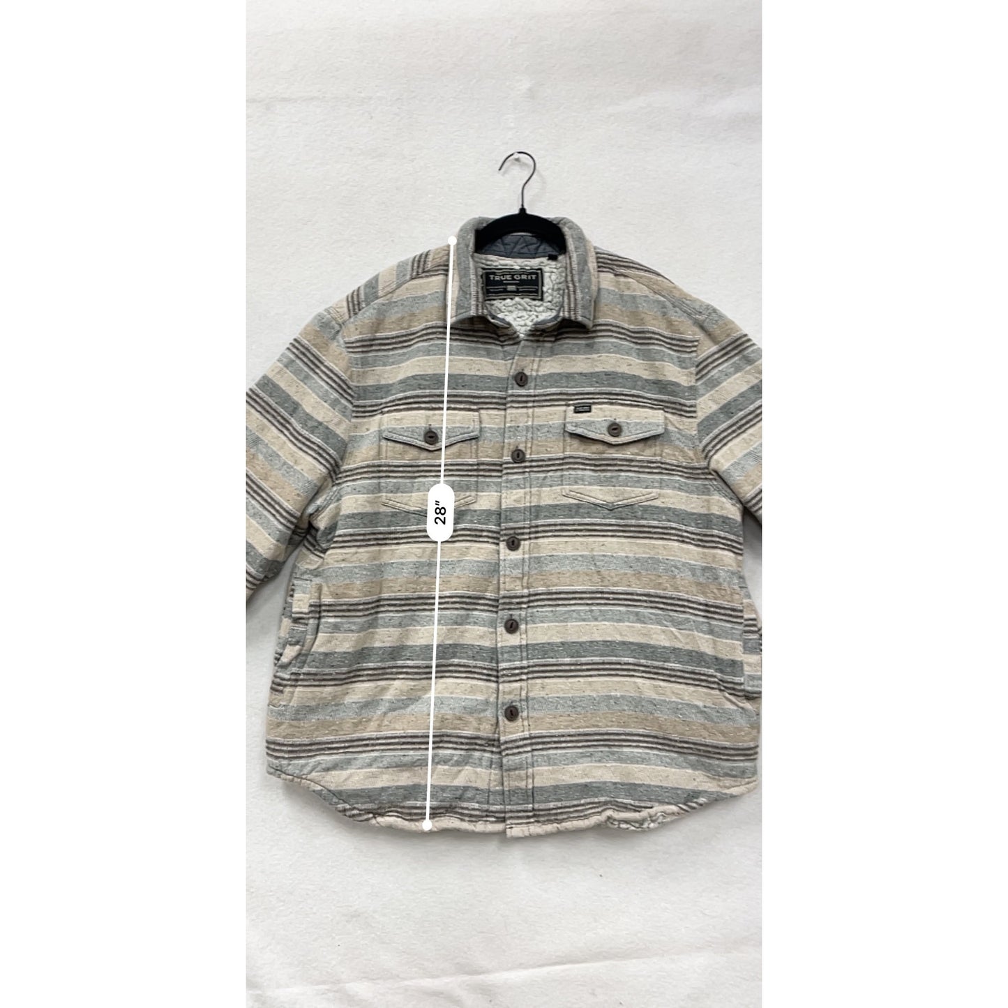 True Grit Mens L Sherpa Lined Striped Flannel Shirt #8024