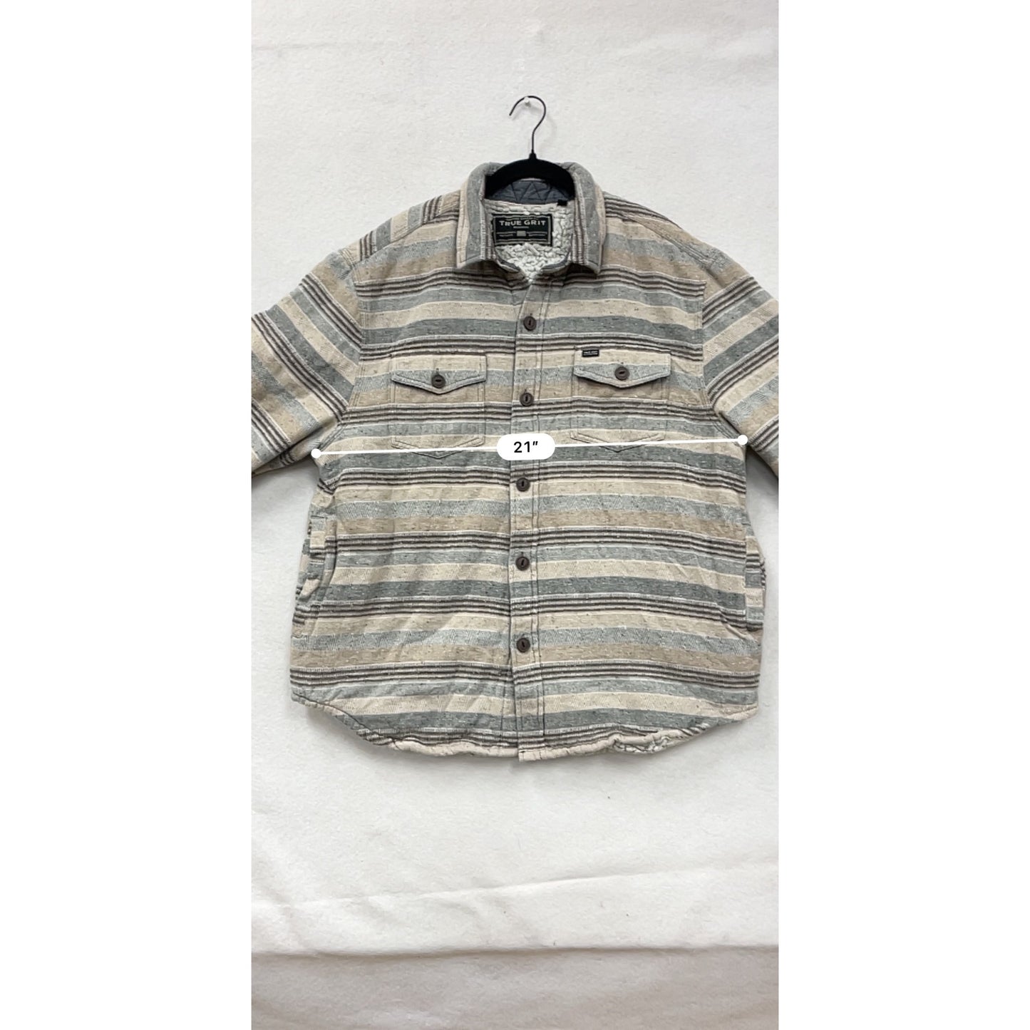 True Grit Mens L Sherpa Lined Striped Flannel Shirt #8024