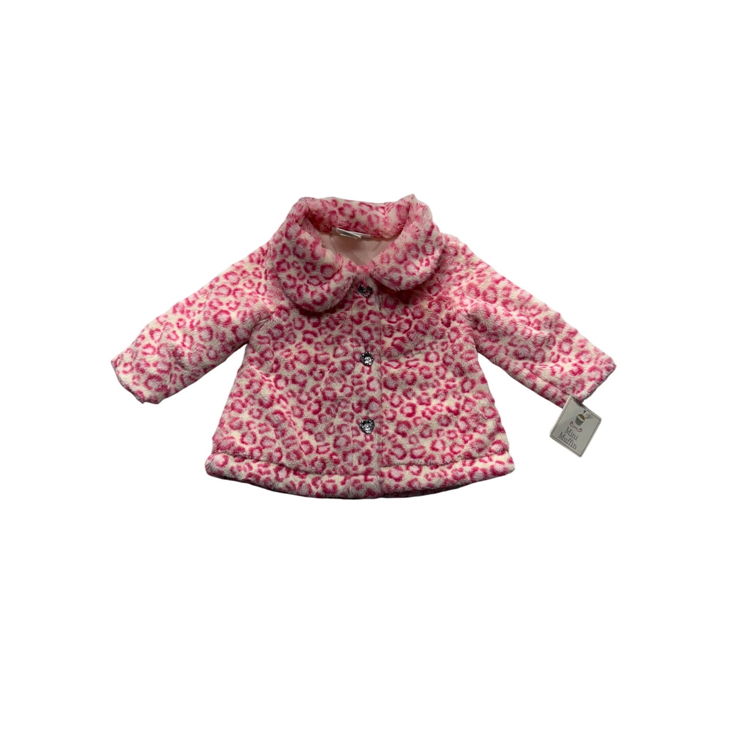 Mini Muffin 3-6M Pink Leopard Print Faux Fur Baby Coat W/ Crystal Buttons #7553