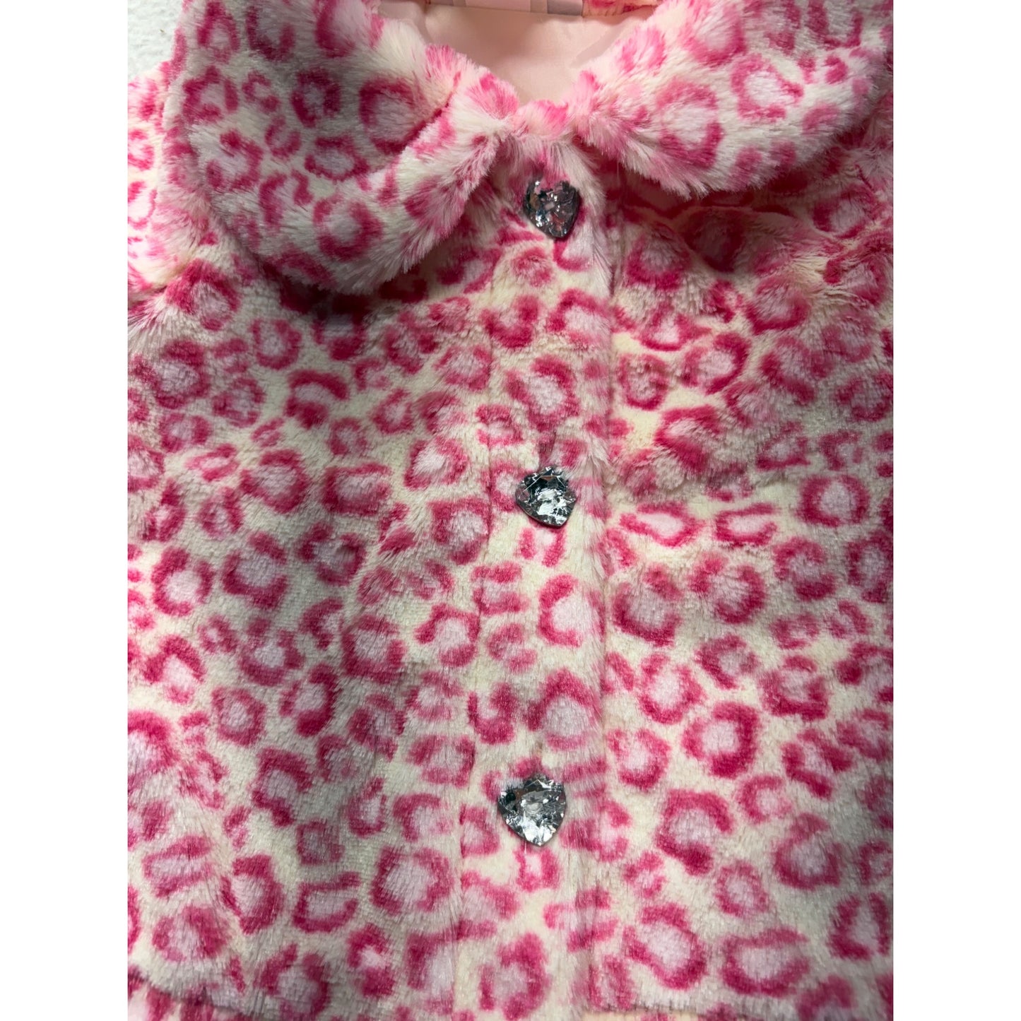 Mini Muffin 3-6M Pink Leopard Print Faux Fur Baby Coat W/ Crystal Buttons #7553