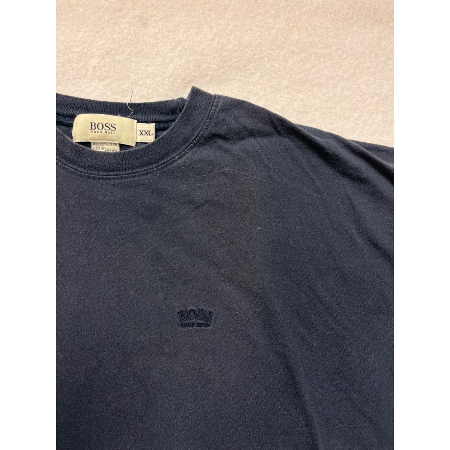Men’s Hugo Boss Navy Blue Cotton T-Shirt With Embroidered Logo #2943