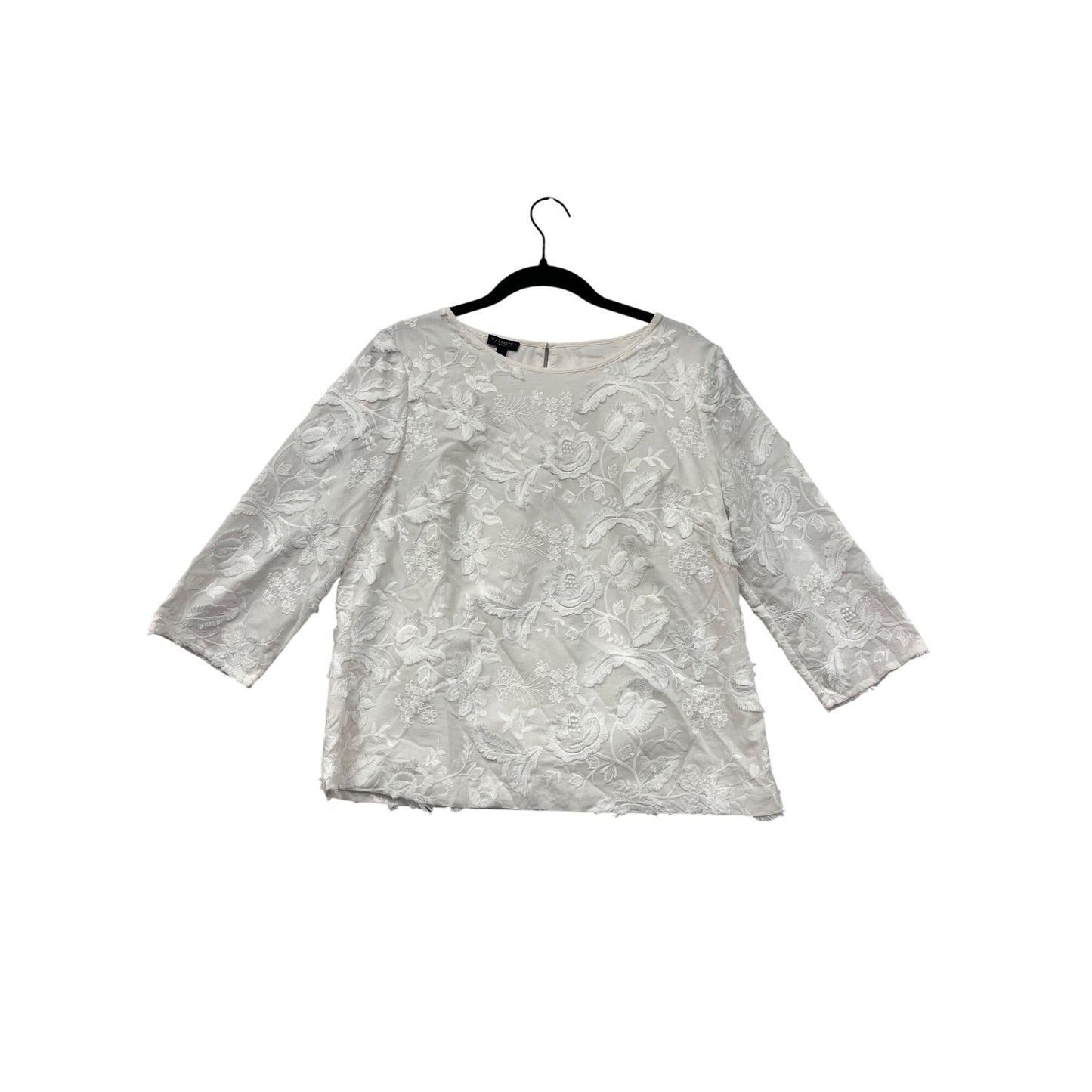 Talbots Petite Womens White Floral Lace 3/4 Sleeve Blouse Top Size 8P #6965