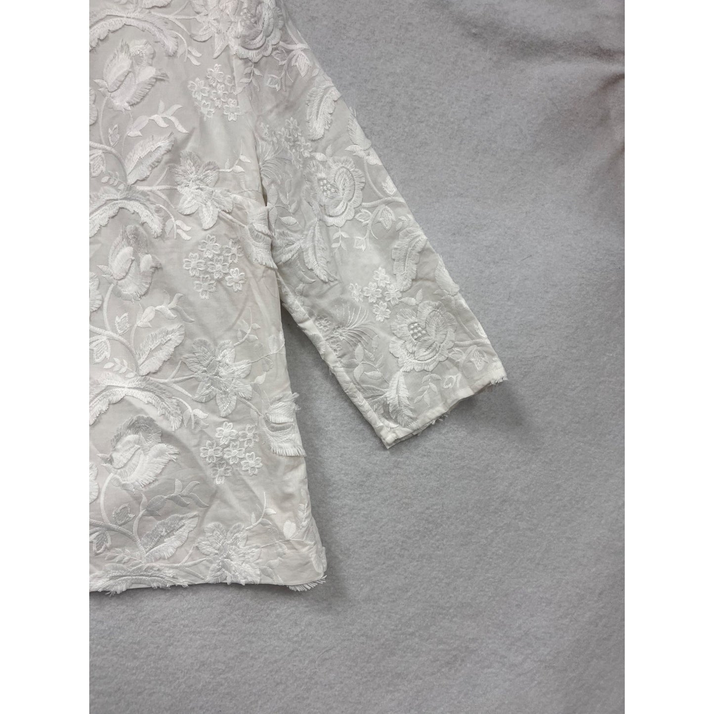 Talbots Petite Womens White Floral Lace 3/4 Sleeve Blouse Top Size 8P #6965