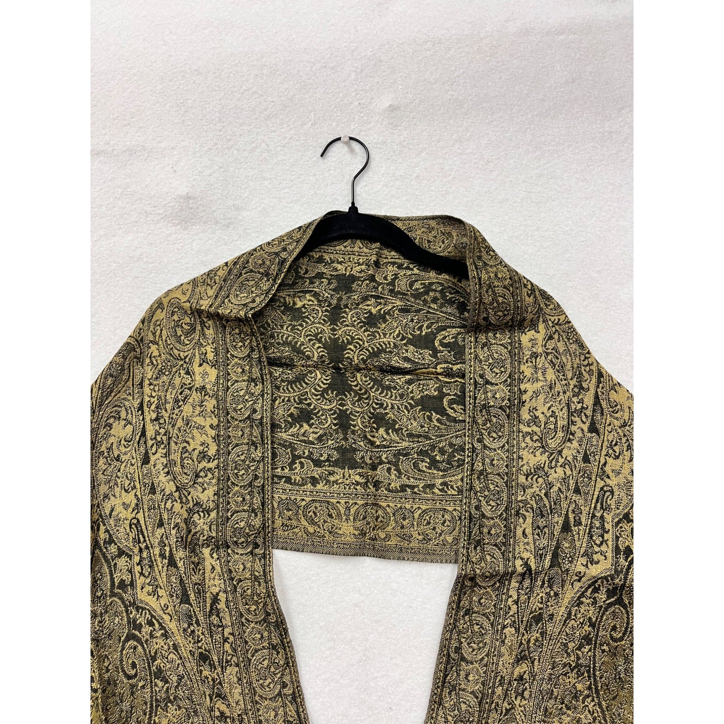 Sacred Threads Gold & Black Paisley Wool Scarf With Fringe #8074