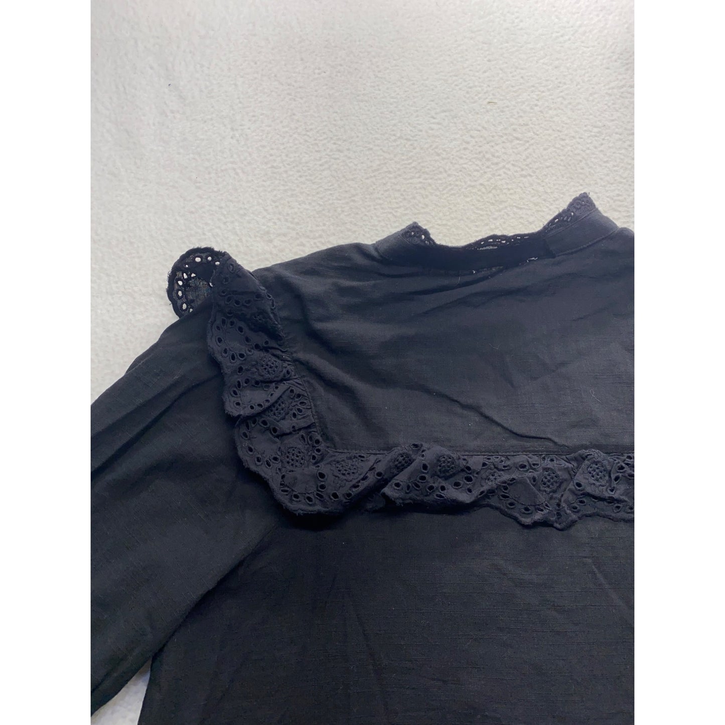 Black Ultra Pink Blouse With Ruffled Lace Trim & Button-Up Front #7073