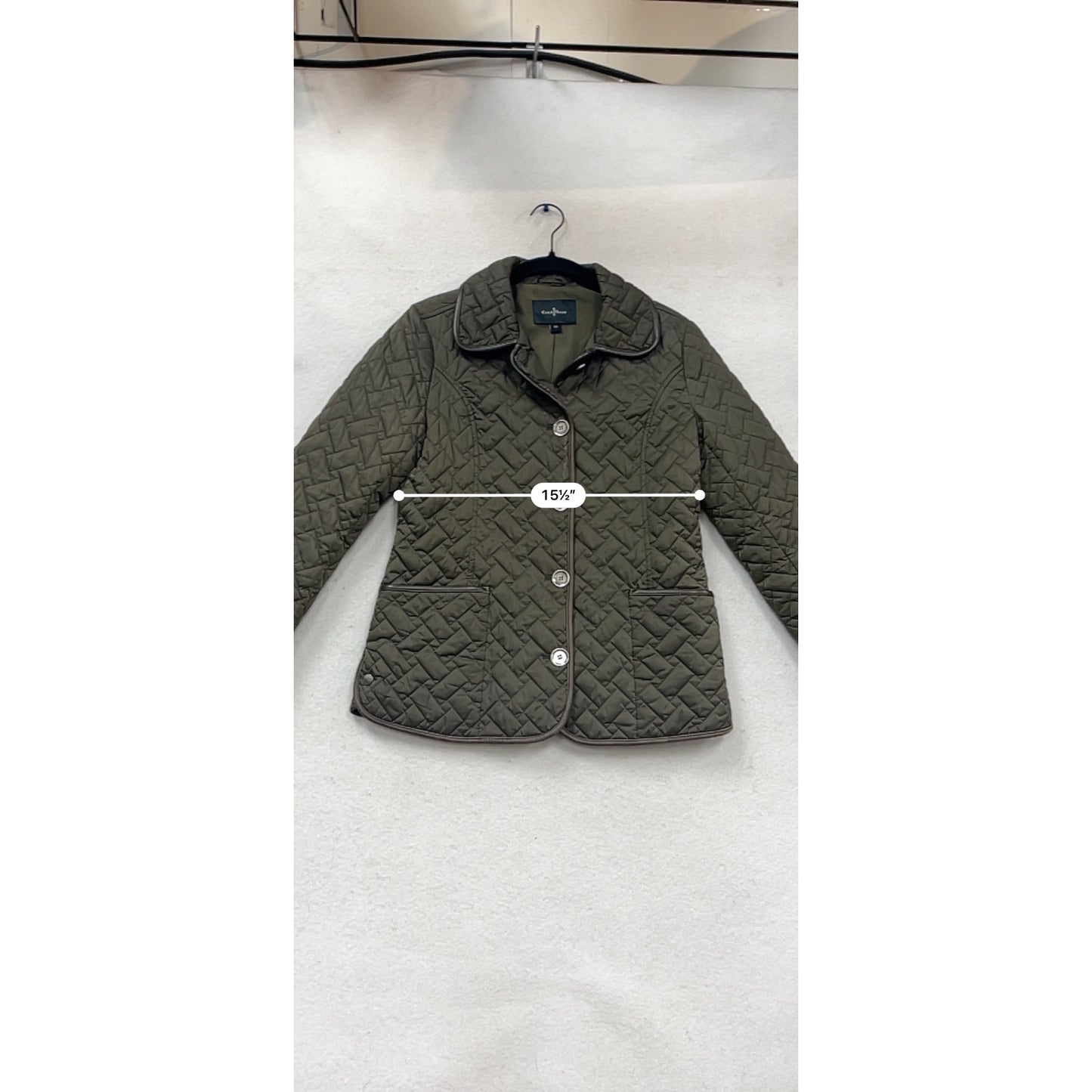 Cole Haan XS Quilted Jacket Olive With Genuine Lambskin Trim Outerwear #975A