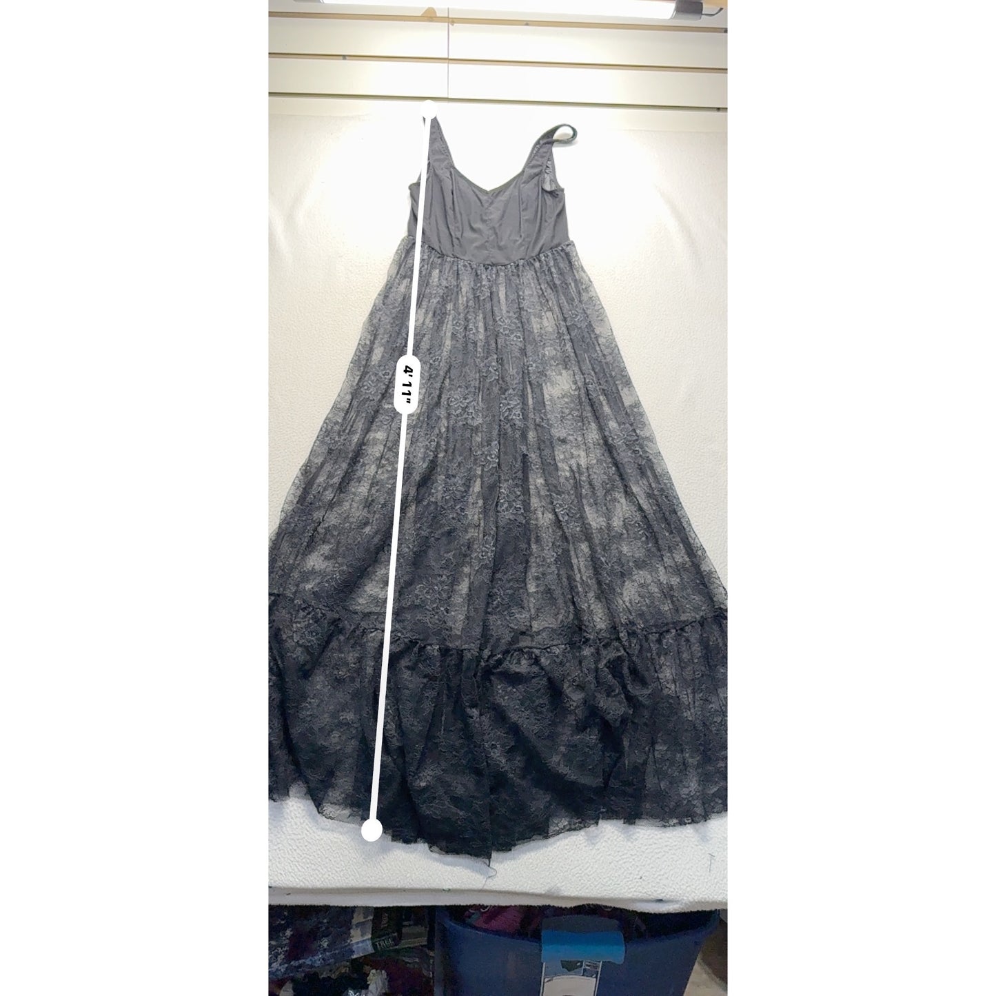 Spaghetti Strap Backless Maxi Dress In Black With Lace Overlay #294B