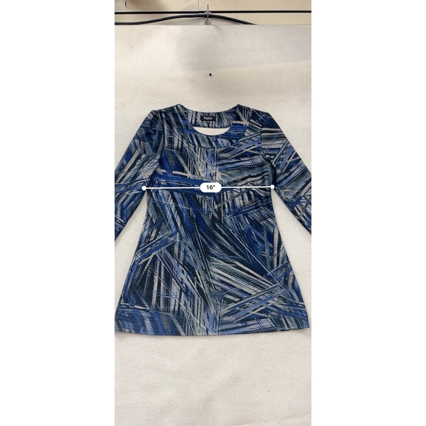 Papillon Blue Abstract Long-Sleeve A-Line Dress Large #142C