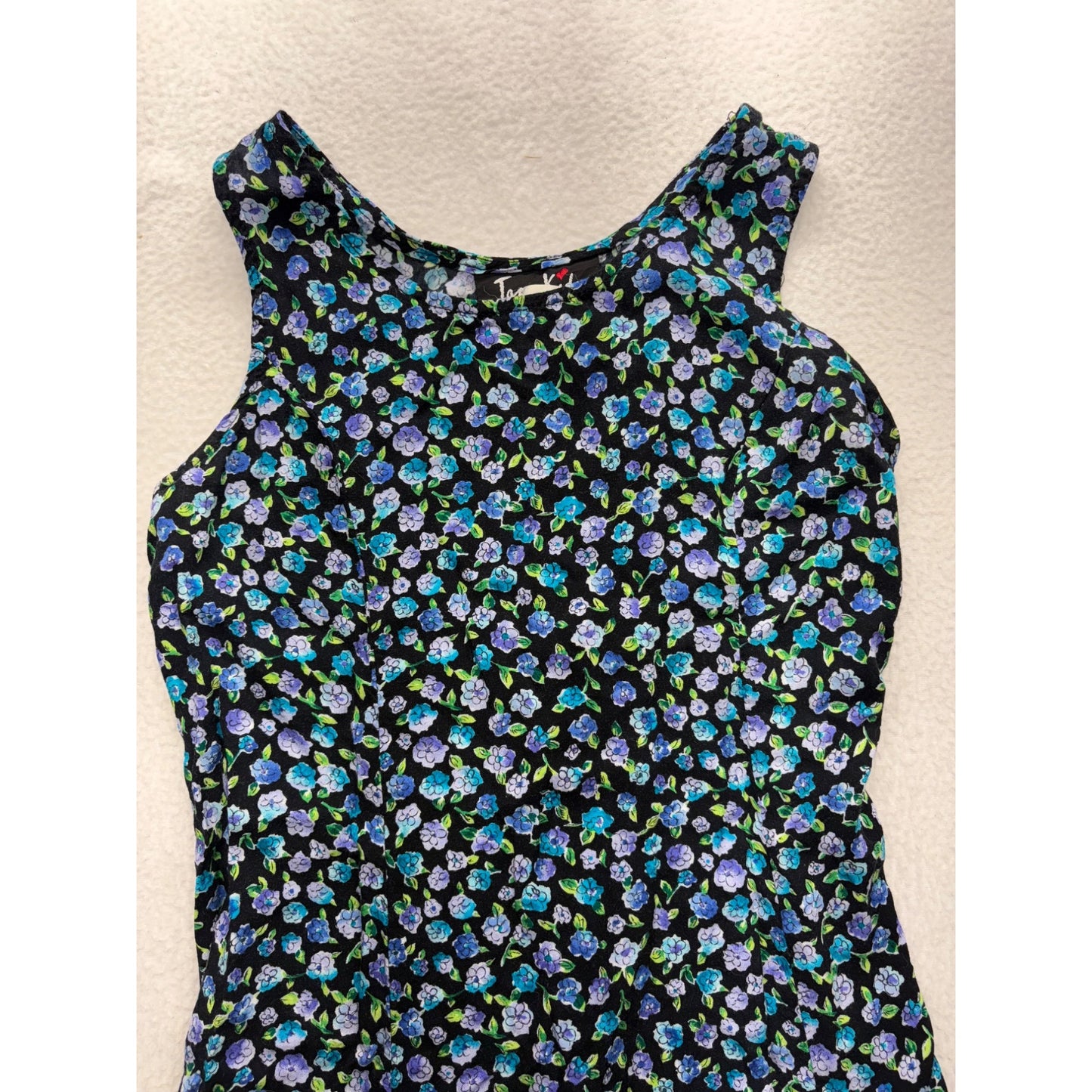 Vintage Jazz Kids Floral Sleeveless Midi Dress With Lace-Up Back #7653