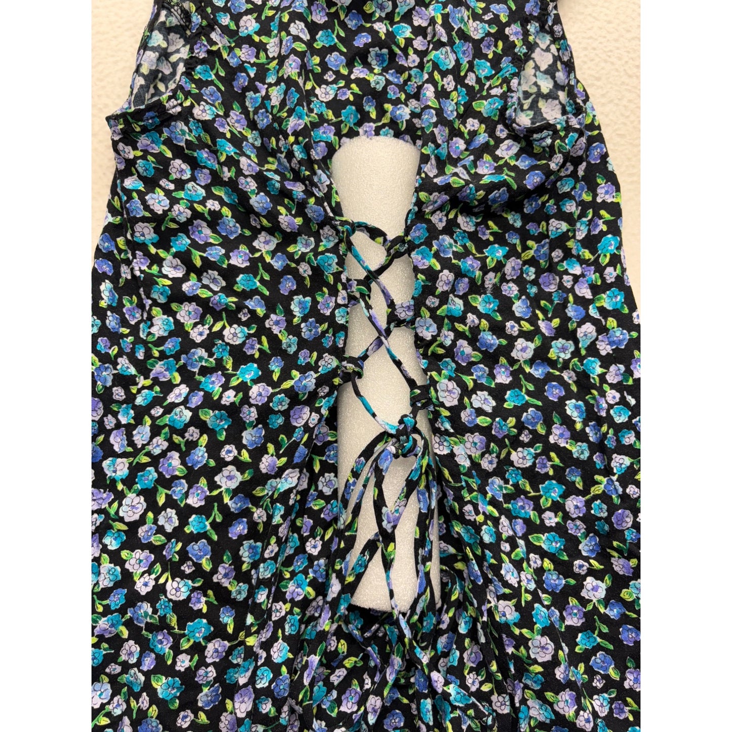 Vintage Jazz Kids Floral Sleeveless Midi Dress With Lace-Up Back #7653