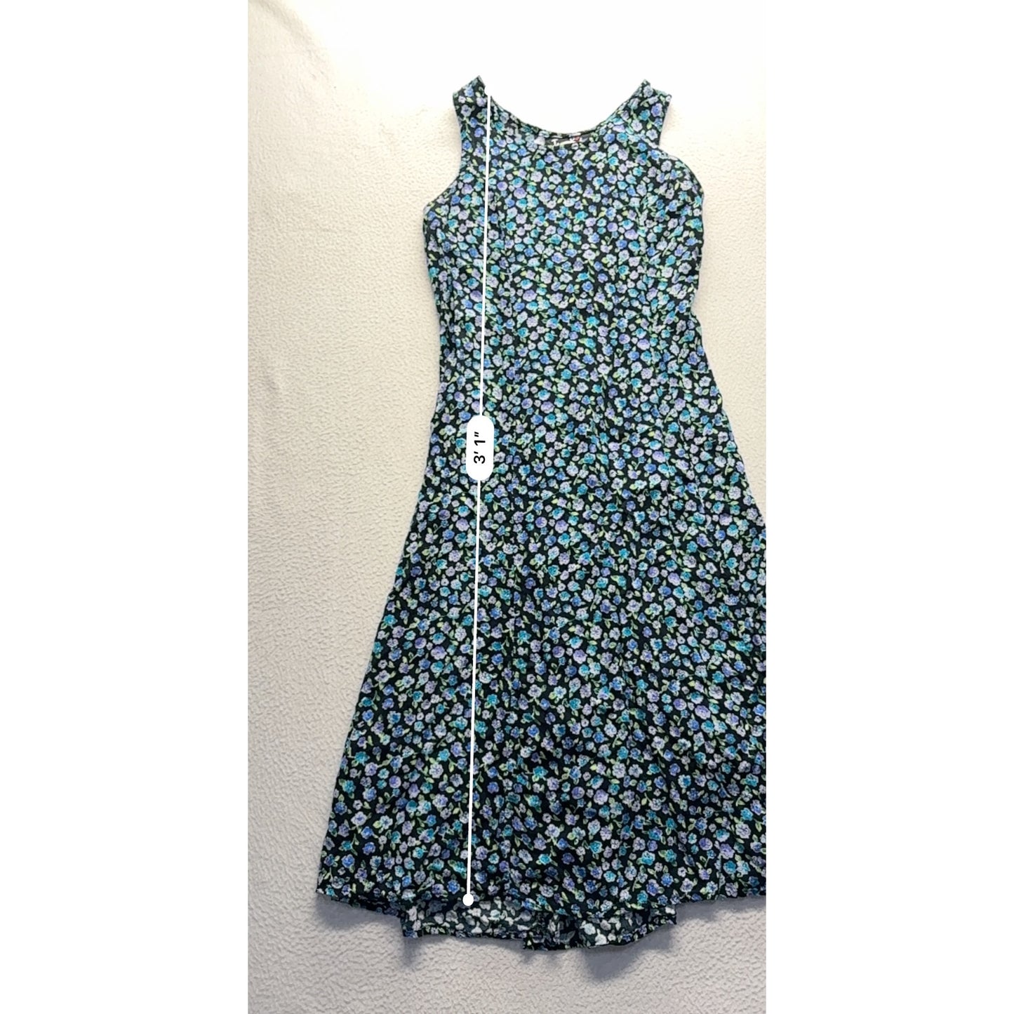 Vintage Jazz Kids Floral Sleeveless Midi Dress With Lace-Up Back #7653