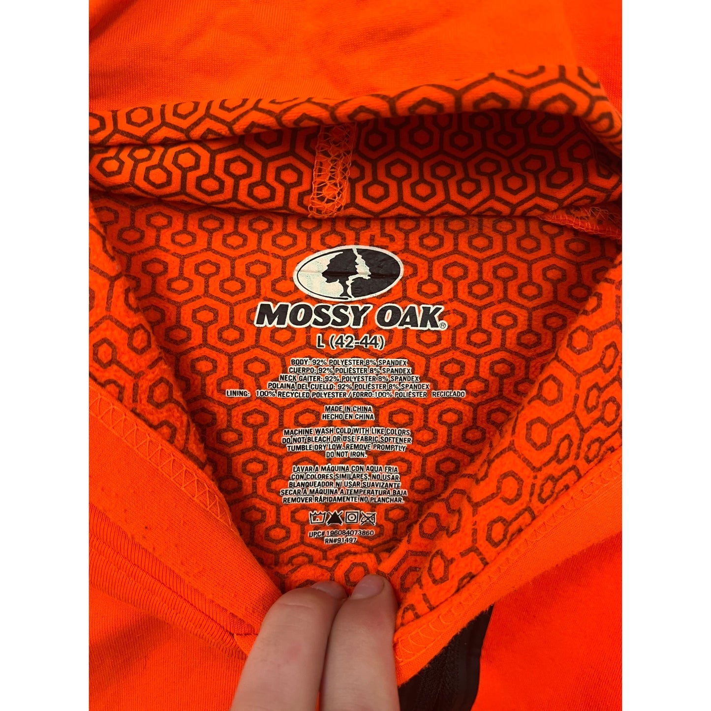 Mens Large Orange Mossy Oak Hooded Pullover Jacket with Face Mask #8126