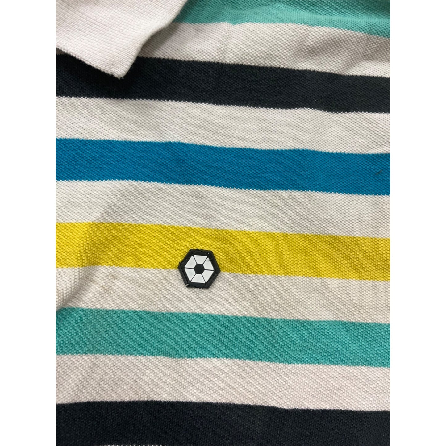 Southpole Mens Large Striped Polo Shirt Yellow Blue Green White Short Sleeve 100% Cotton #6848
