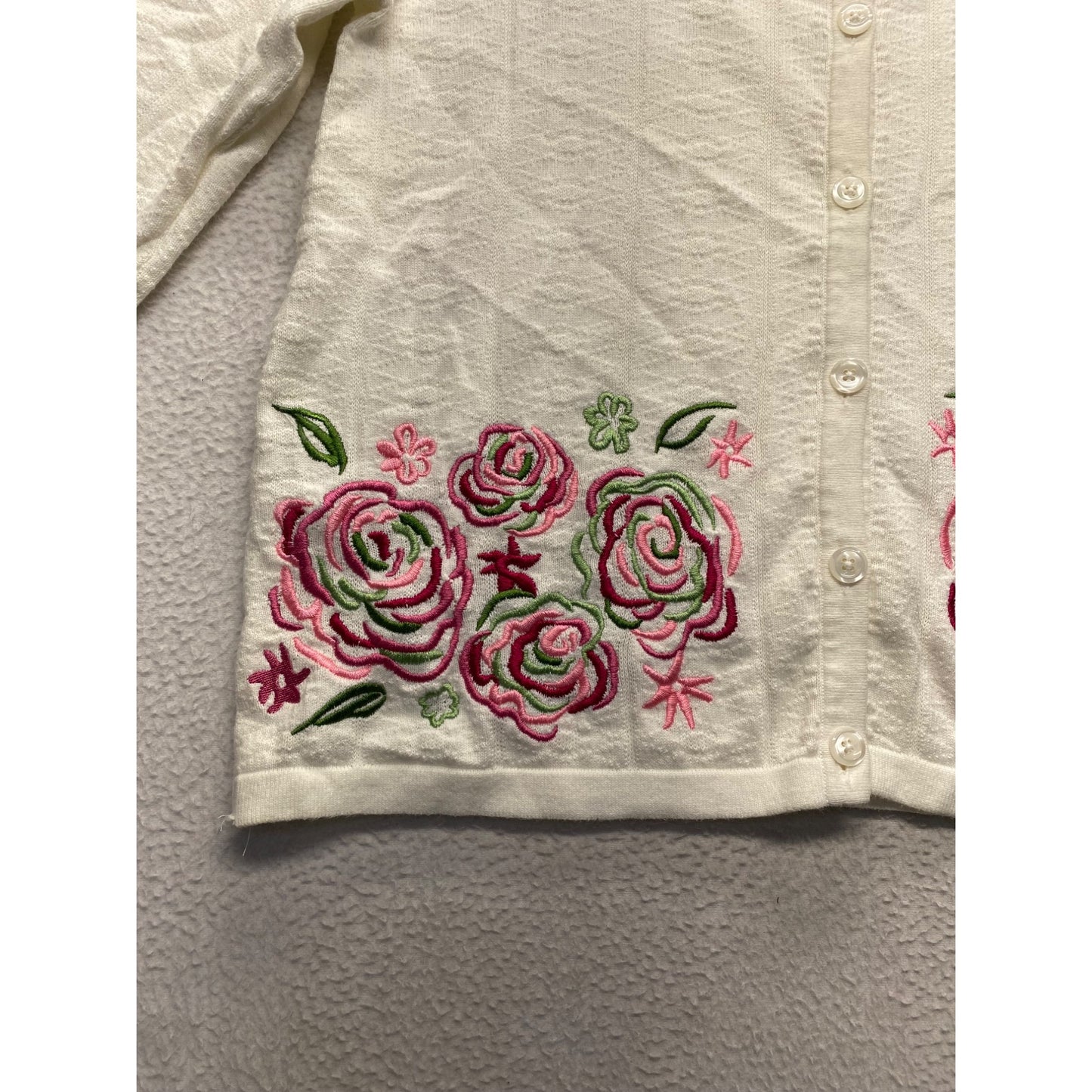 Breckenridge Petite Womens Floral Embroidered Button-Up Cardigan Sweater #7350