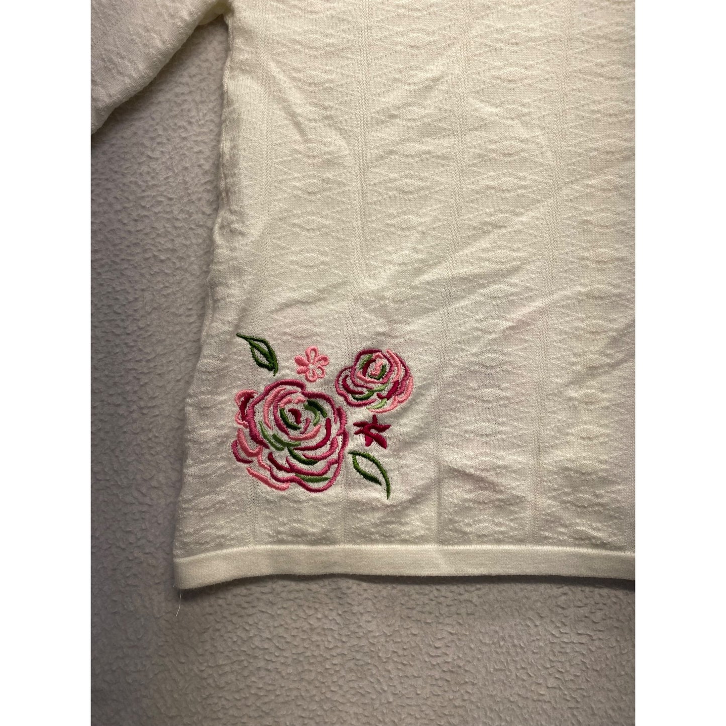 Breckenridge Petite Womens Floral Embroidered Button-Up Cardigan Sweater #7350