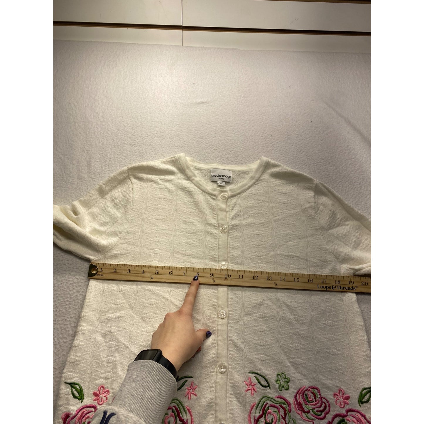 Breckenridge Petite Womens Floral Embroidered Button-Up Cardigan Sweater #7350