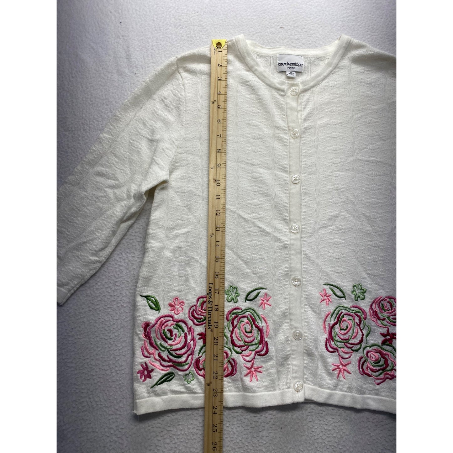 Breckenridge Petite Womens Floral Embroidered Button-Up Cardigan Sweater #7350