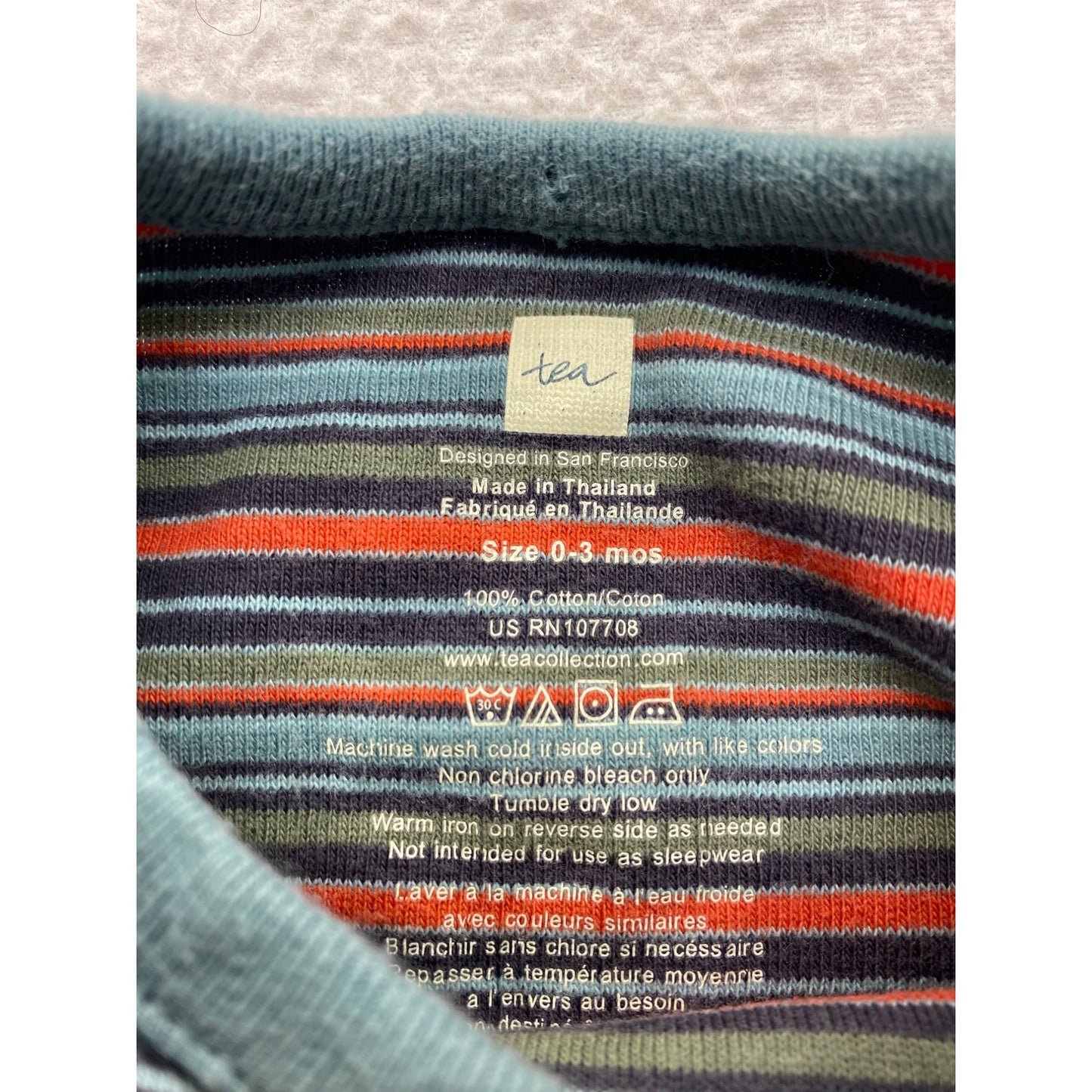 Striped Footed Baby Onesie Size 0-3 Months By Tea Collection #7161