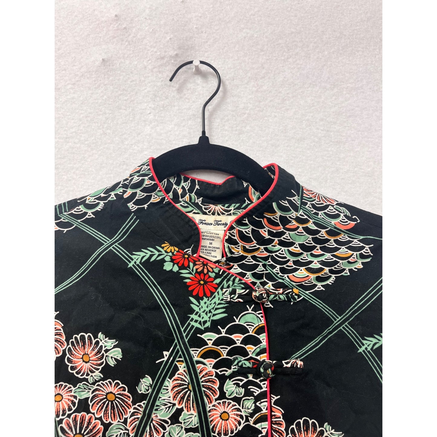 Vintage 1990s Forever 21 Floral Pattern Black Midi Dress With Cap Sleeves & Button Detail #6951