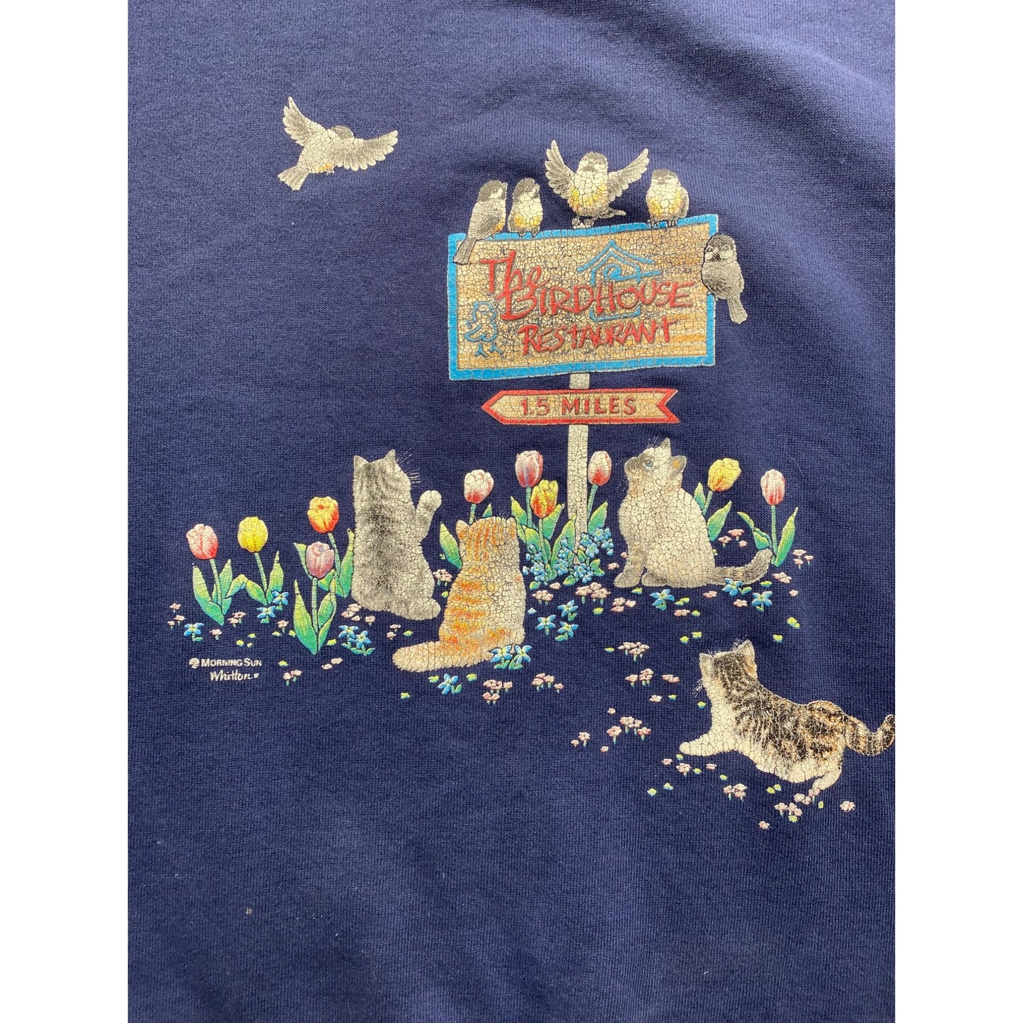 Vintage Morning Sun Cat & Birdhouse Sweatshirt #7167