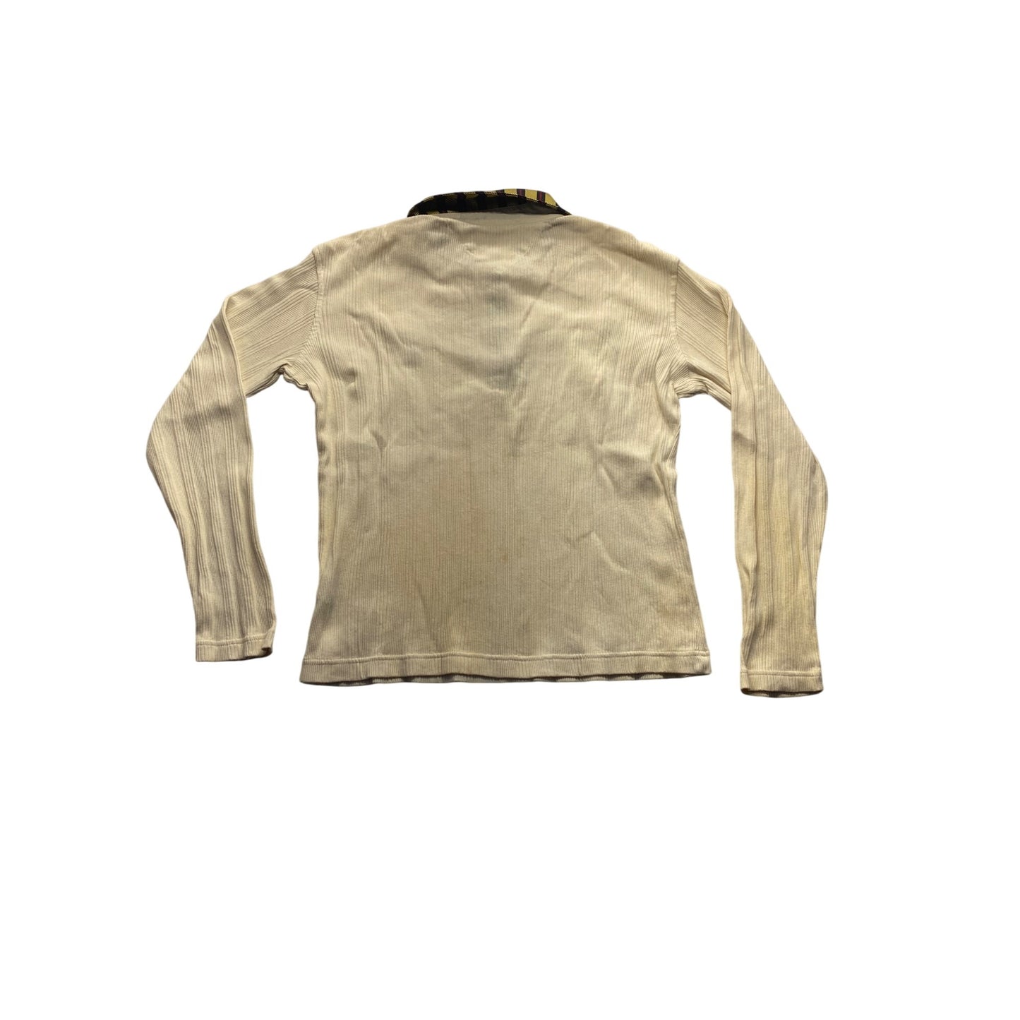 Vintage Tommy Hilfiger Ribbed Long Sleeve Polo Shirt With Striped Collar #7148
